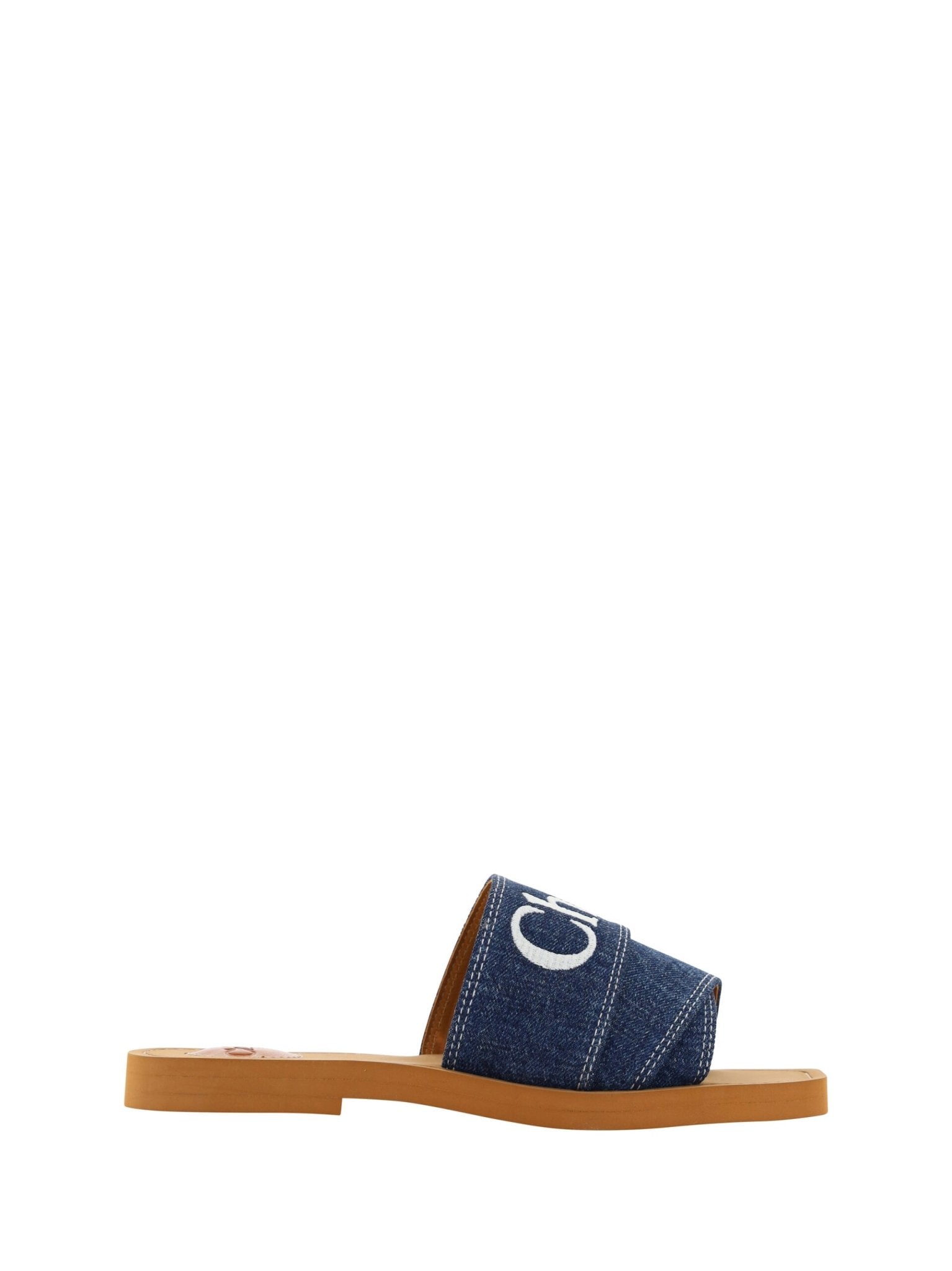 Denim Blue Cotton Slides Woody Sandals - TIZZIL