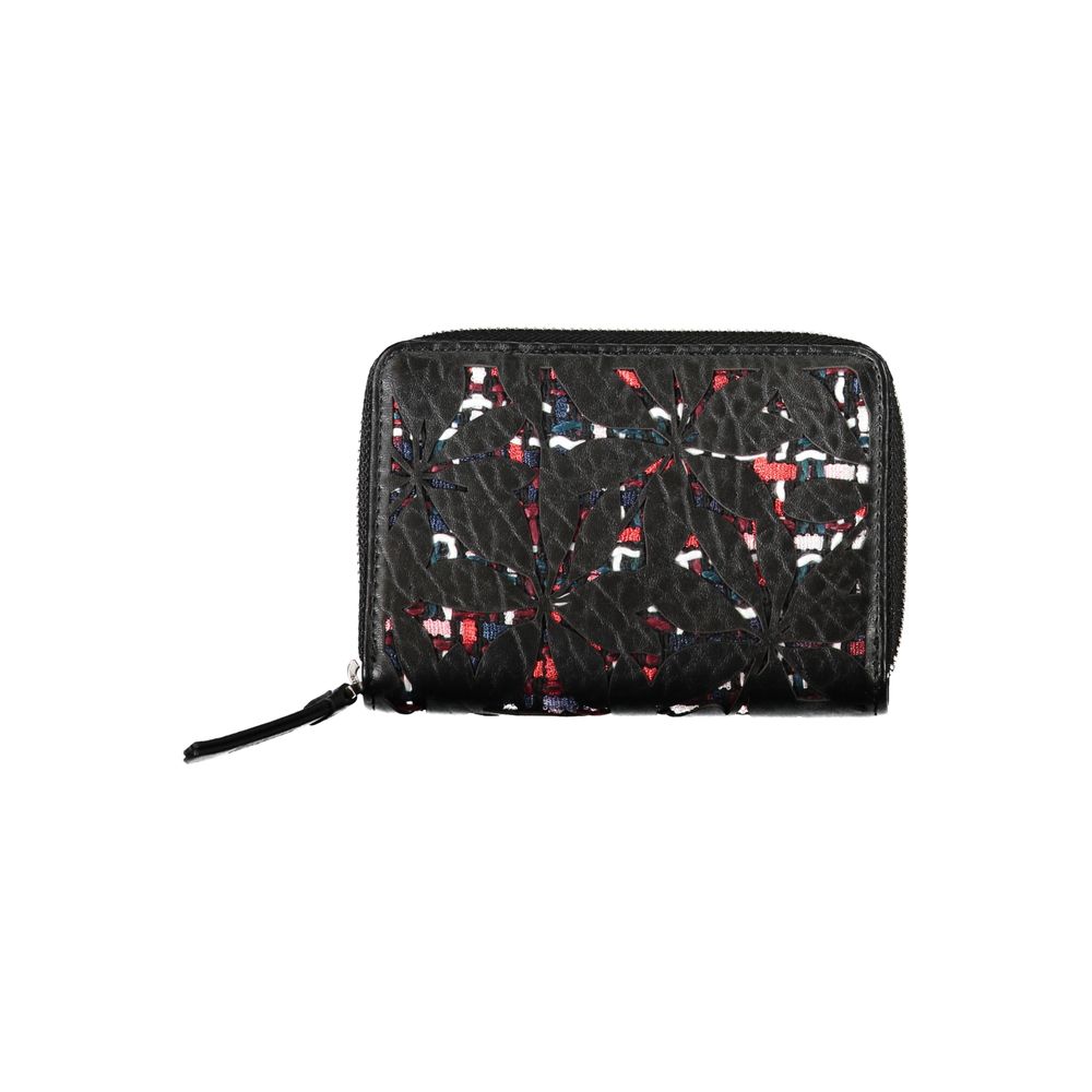 Elegant Black Zip Wallet with Contrasting Accents - TIZZIL