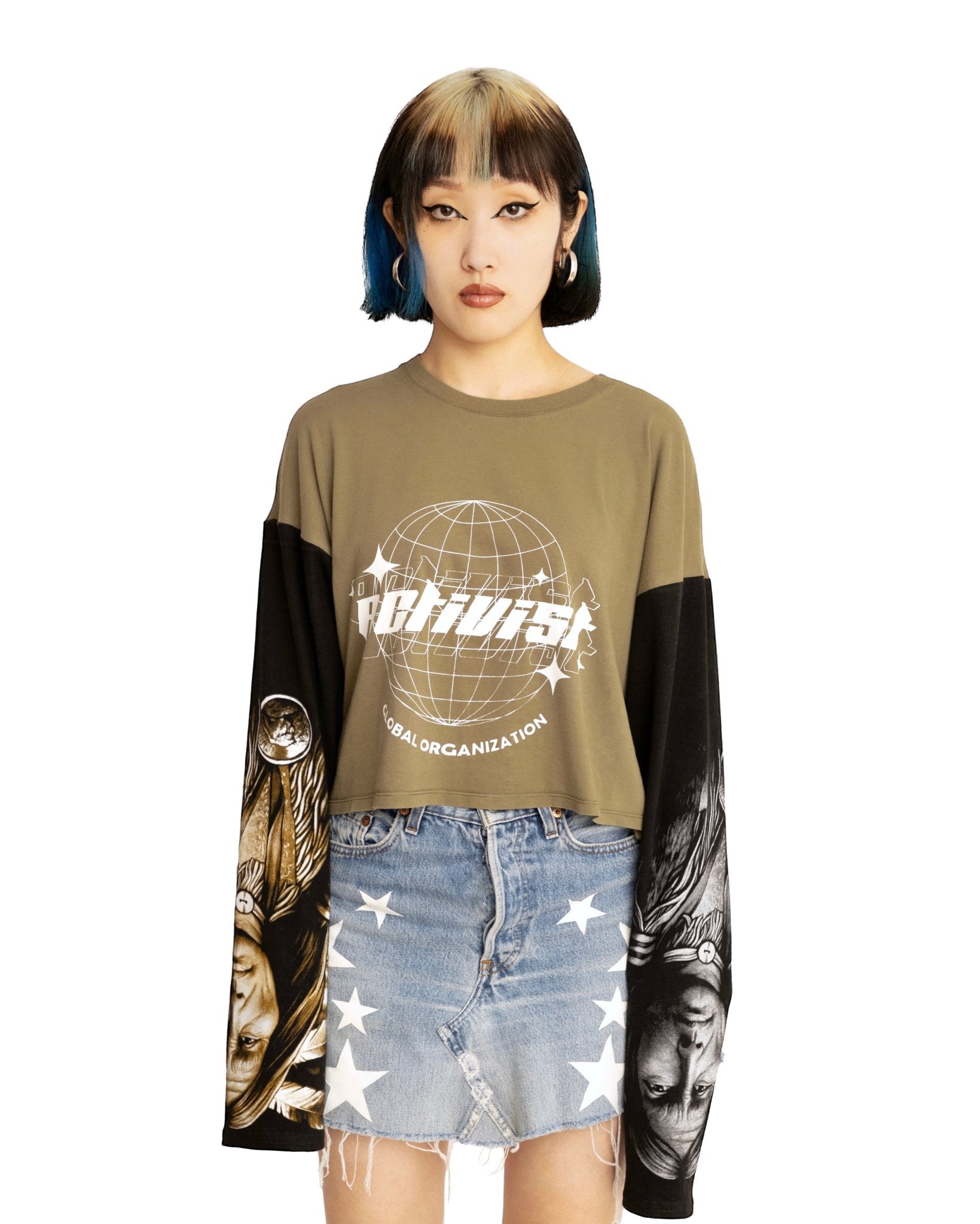 GLOBAL ORGANIZATION CROPPED LONG SLEEVE T - SHIRT - TIZZIL