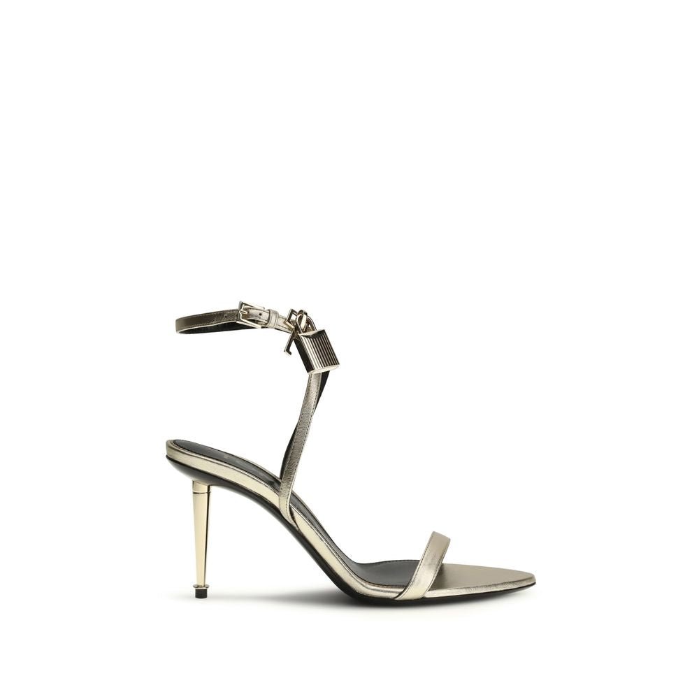 Gold Calf Leather Bos Taurus Stiletto Heel Sandals - TIZZIL