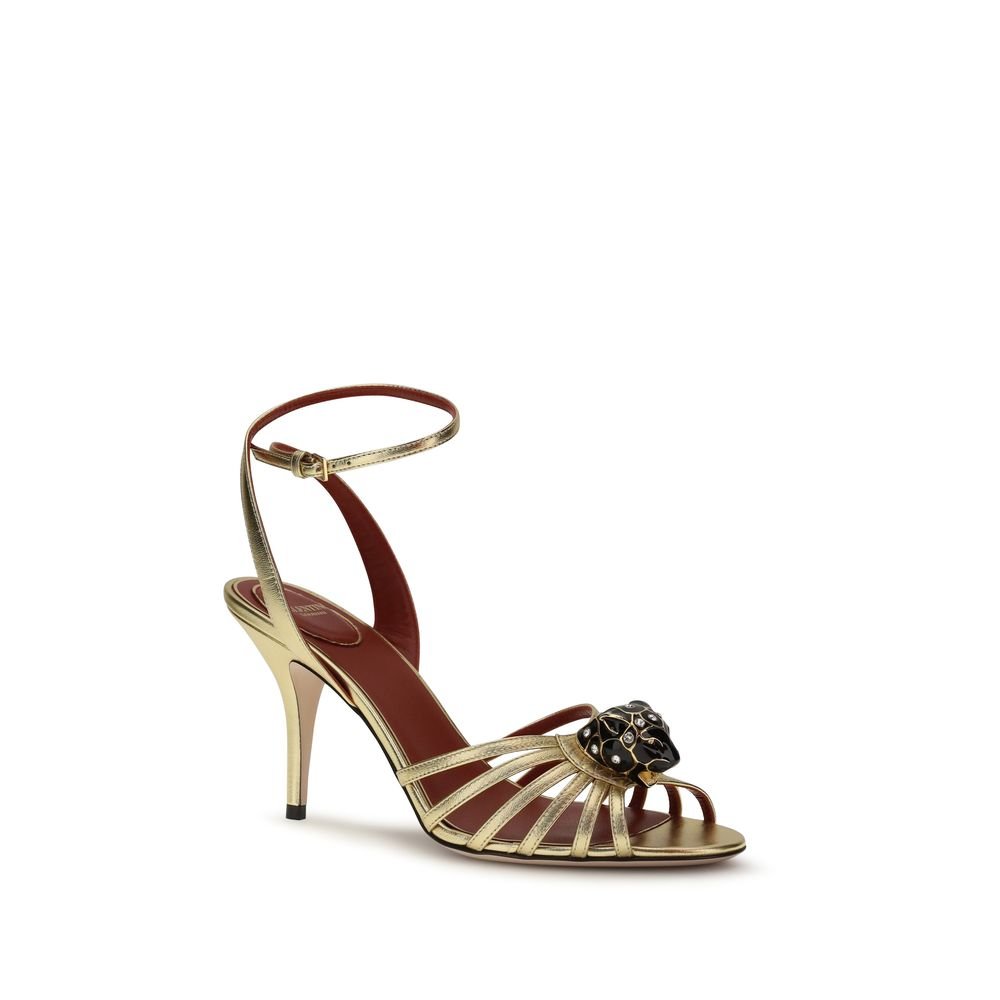 Gold Calf Leather Bos Taurus Stiletto Heel Sandals - TIZZIL