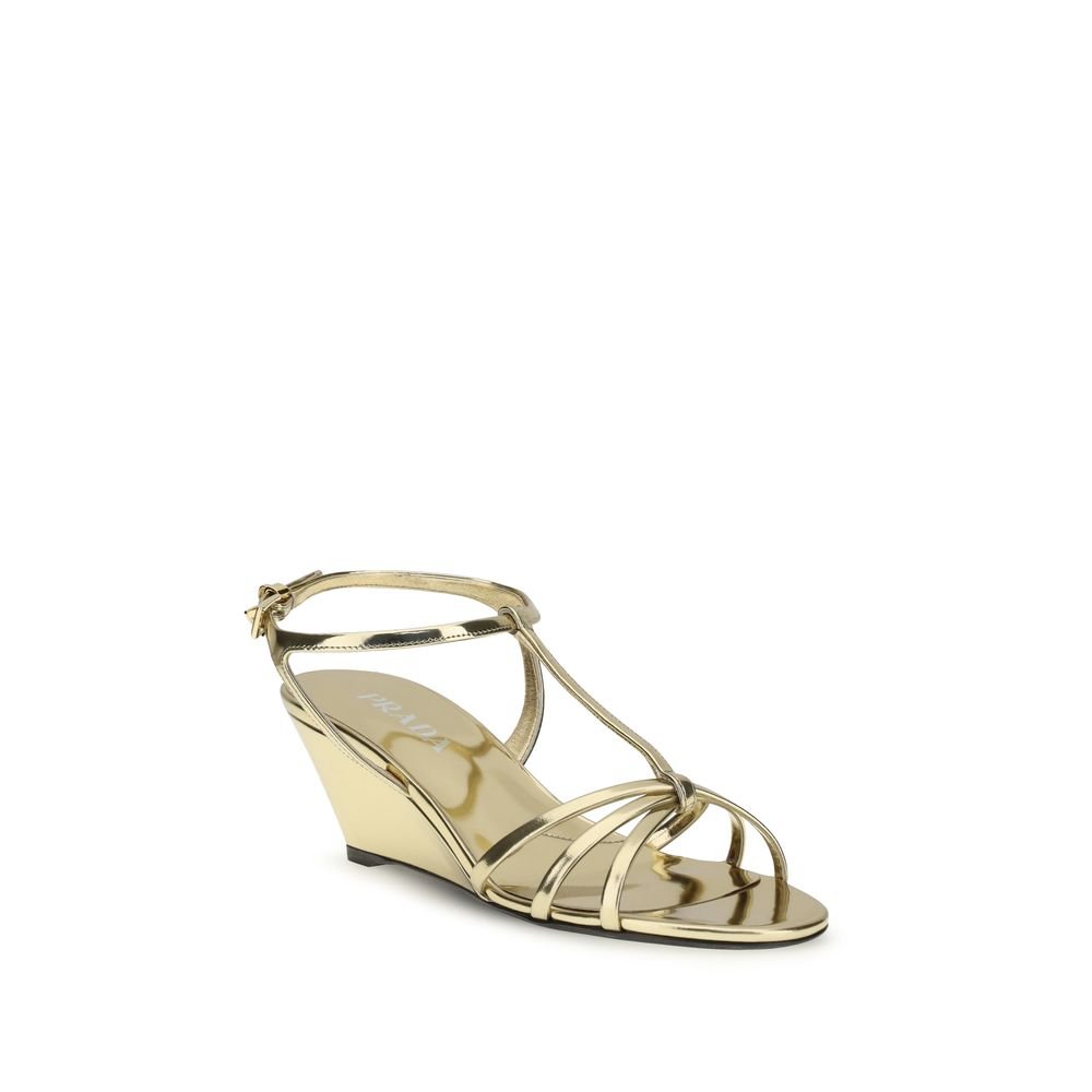 Gold Calf Leather Bos Taurus Wedge Sandals - TIZZIL