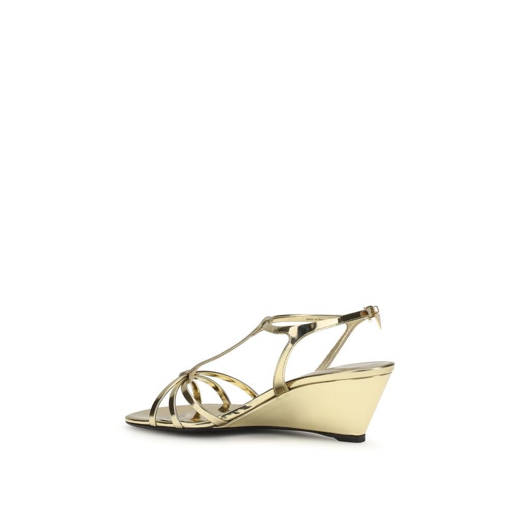 Gold Calf Leather Bos Taurus Wedge Sandals - TIZZIL