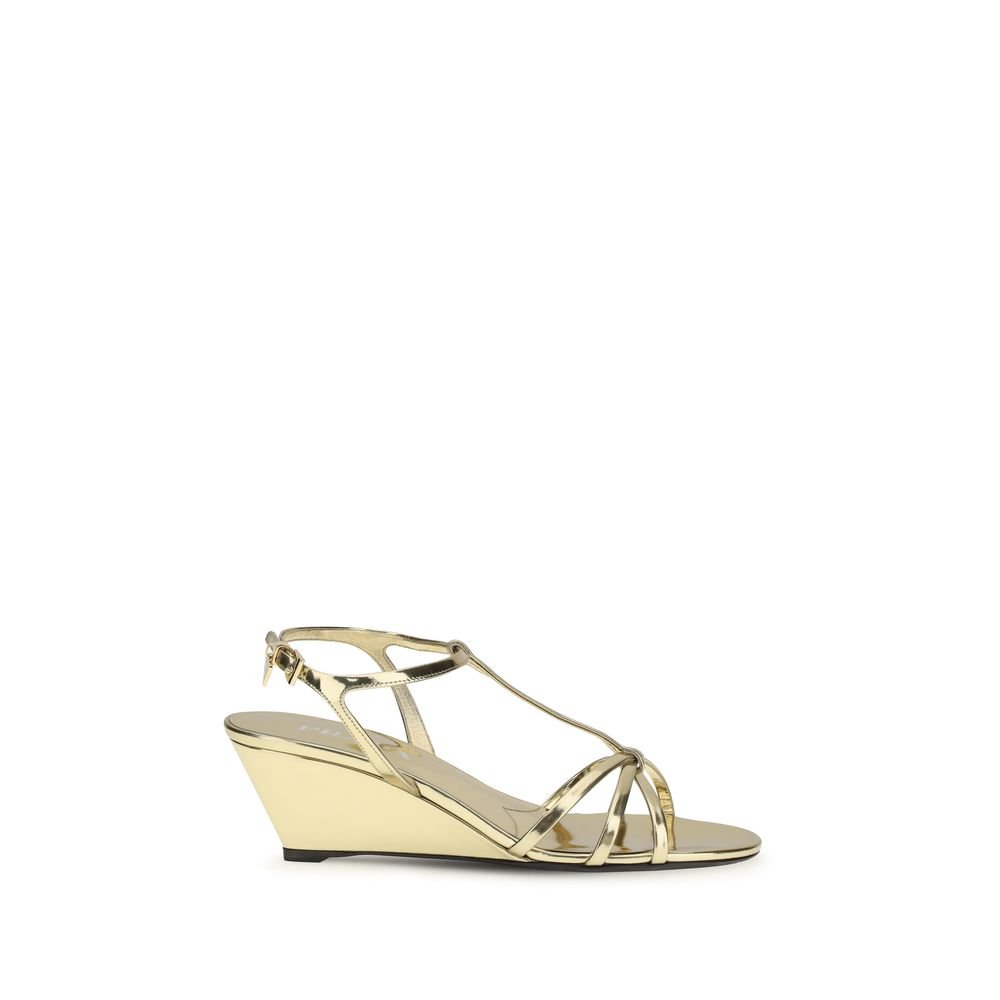Gold Calf Leather Bos Taurus Wedge Sandals - TIZZIL