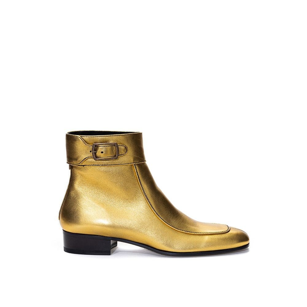 Gold Leather Ankle Boots - TIZZIL