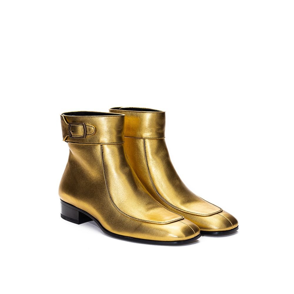Gold Leather Ankle Boots - TIZZIL