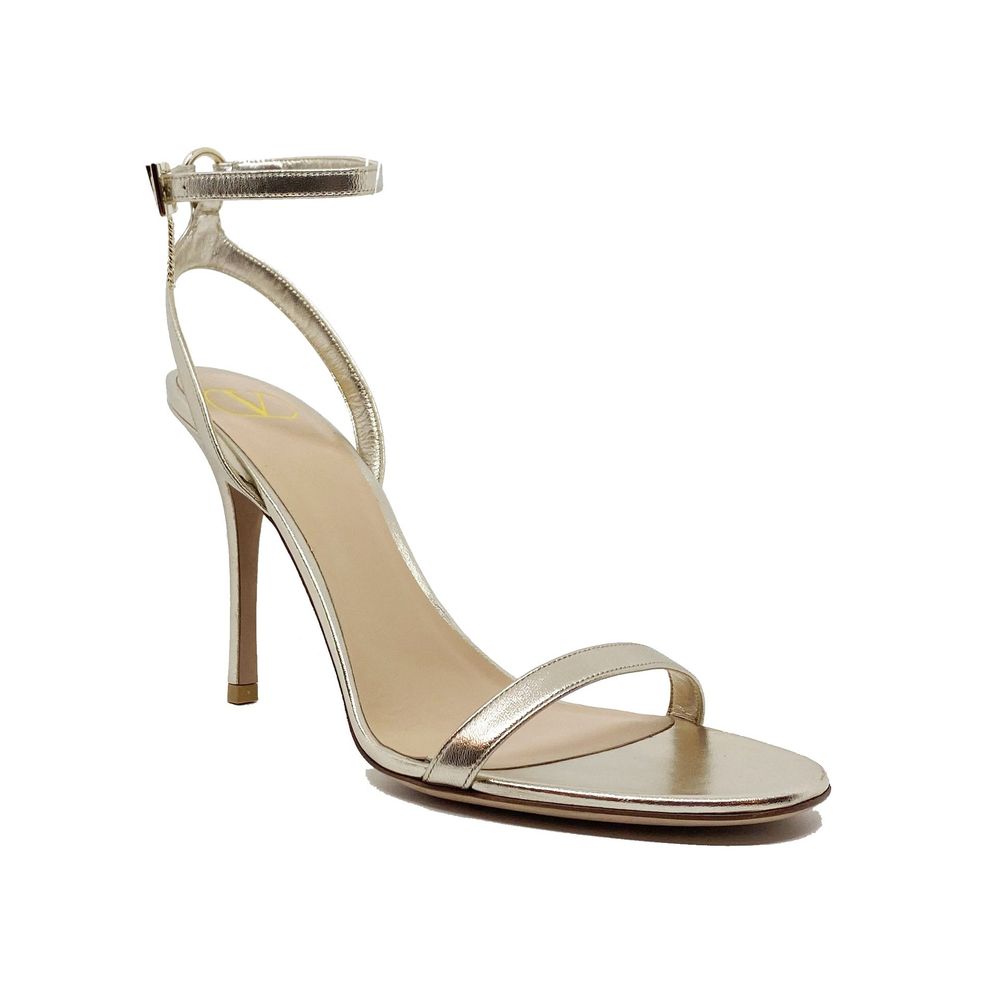 Gold Leather Stiletto Heel Sandals - TIZZIL