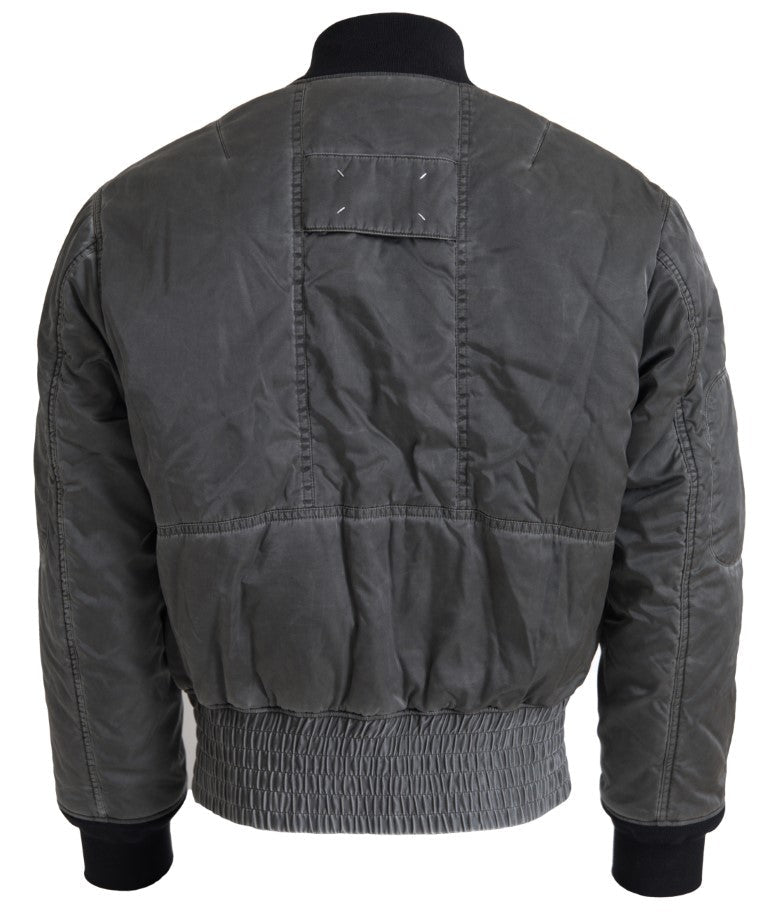 Gray Bomber Zipper Pocket Sleeves Jacket - TIZZIL