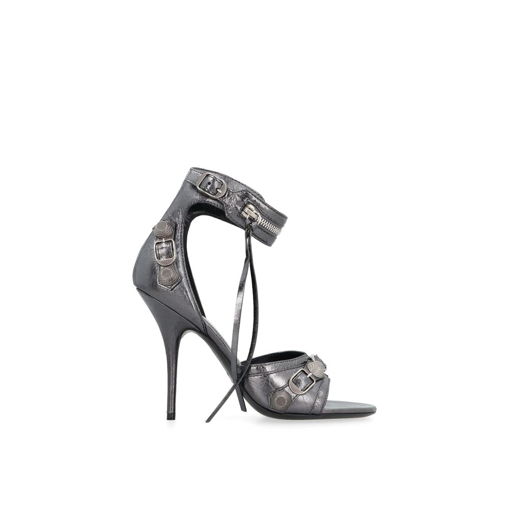 Gray Calfskin Stiletto Heel Sandals - TIZZIL