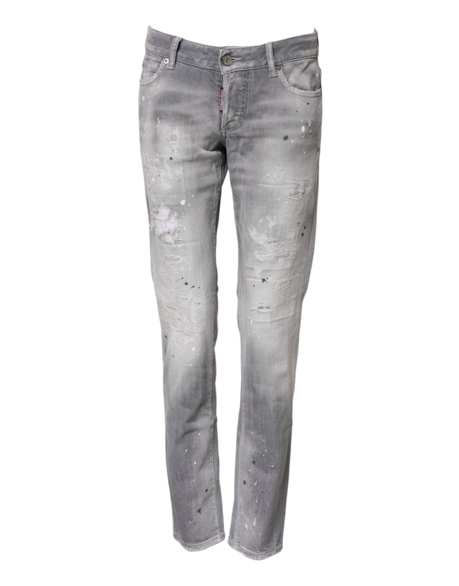 Gray Washed Mid Waist Tapered Denim Jeans - TIZZIL