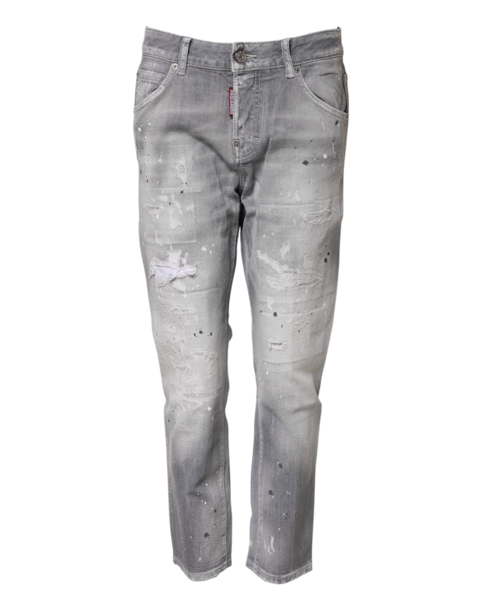 Gray Washed Mid Waist Tapered Jeans - TIZZIL