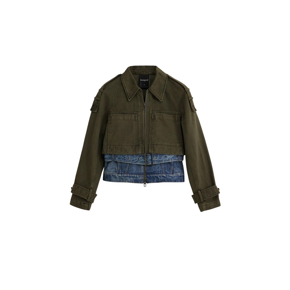 Green Cotton Denim Jacket - TIZZIL
