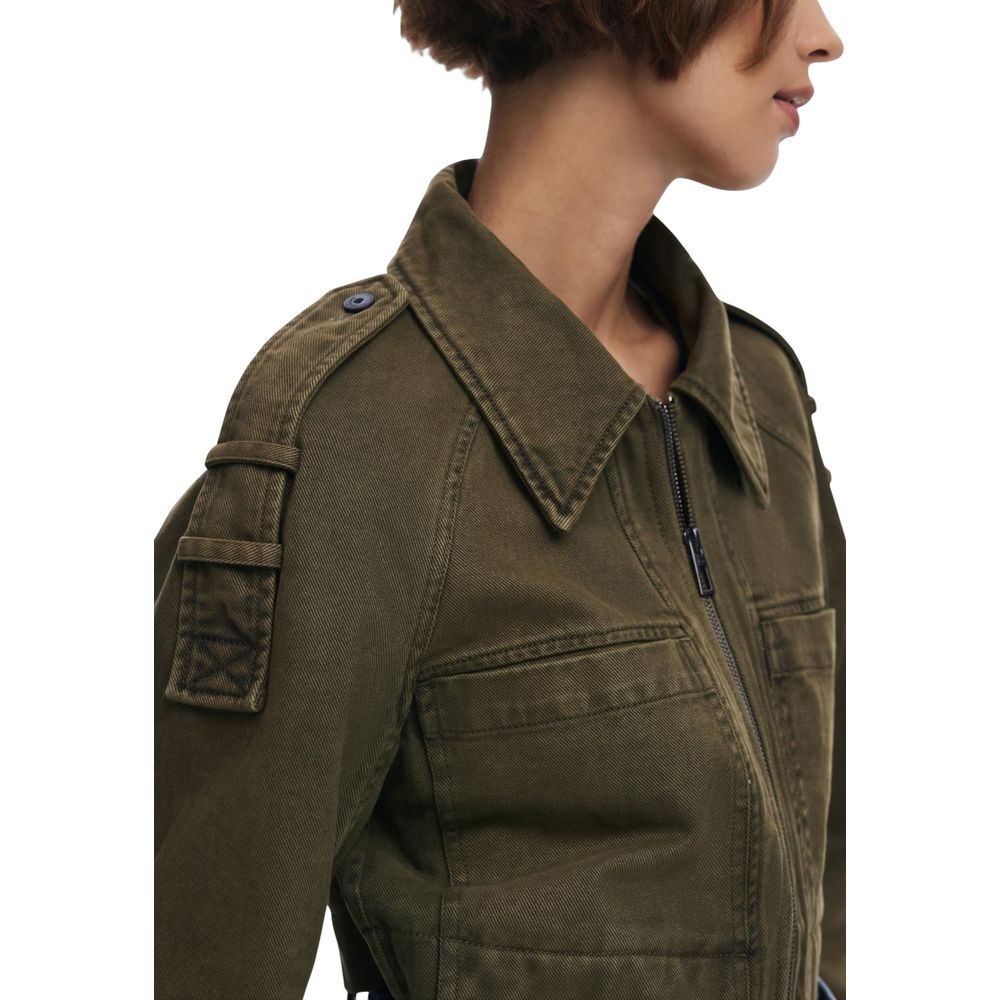 Green Cotton Denim Jacket - TIZZIL