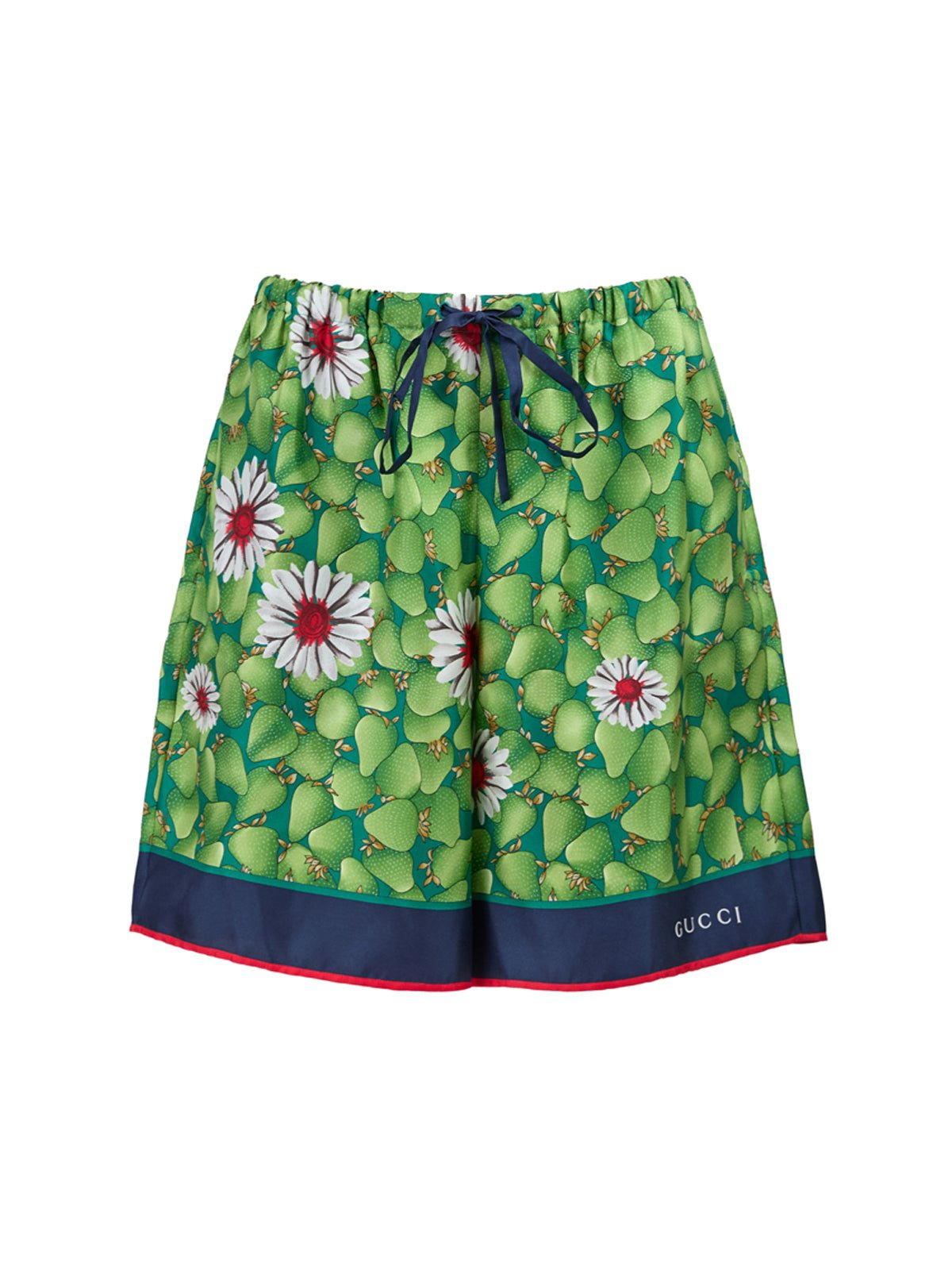 Green Flower Printed Silk Shorts - TIZZIL
