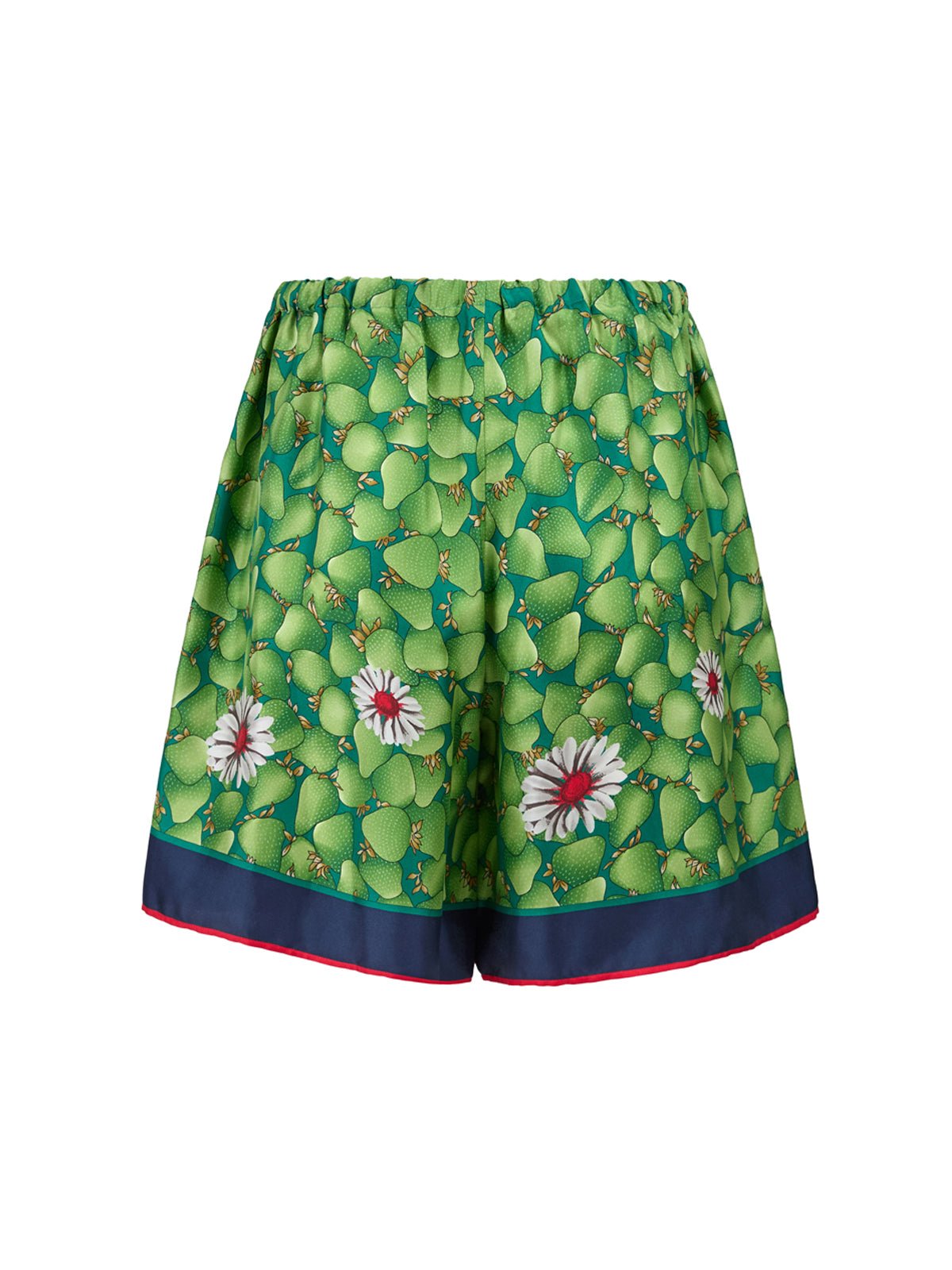 Green Flower Printed Silk Shorts - TIZZIL