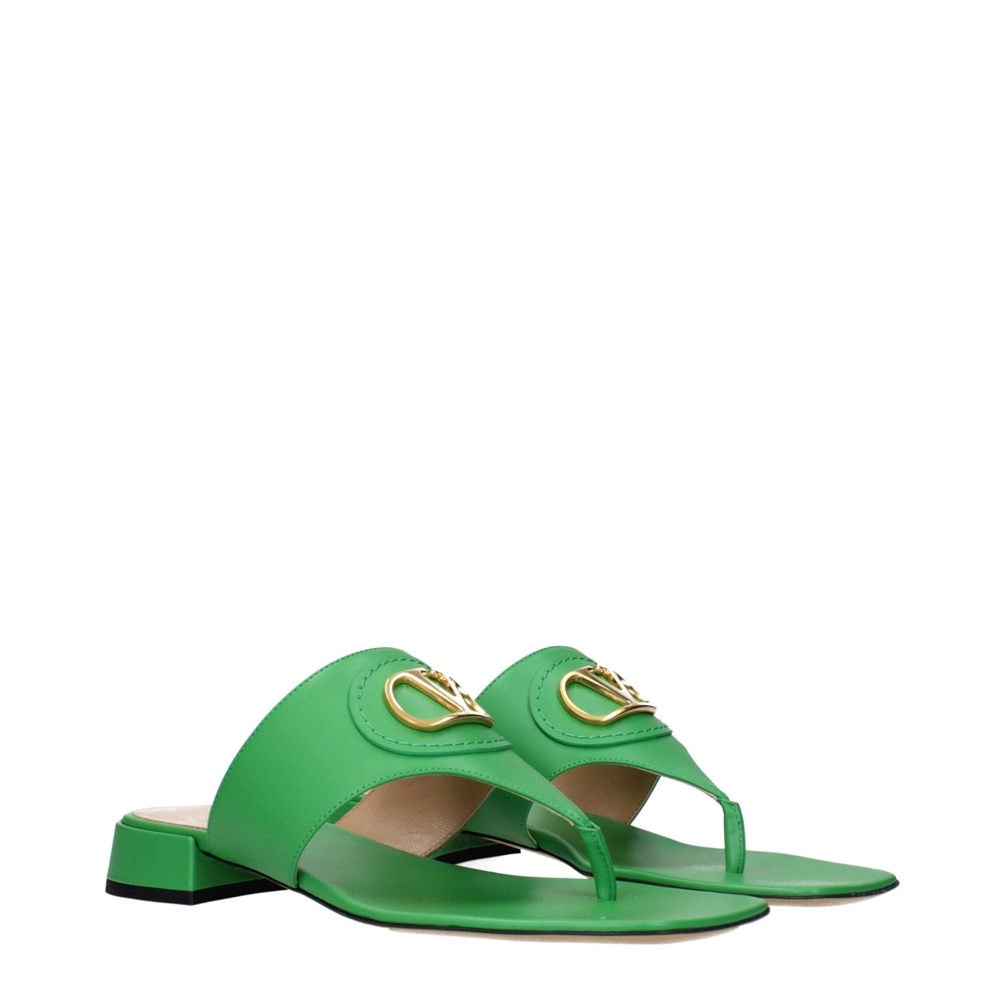 Green Leather Flip - Flop Sandals - TIZZIL
