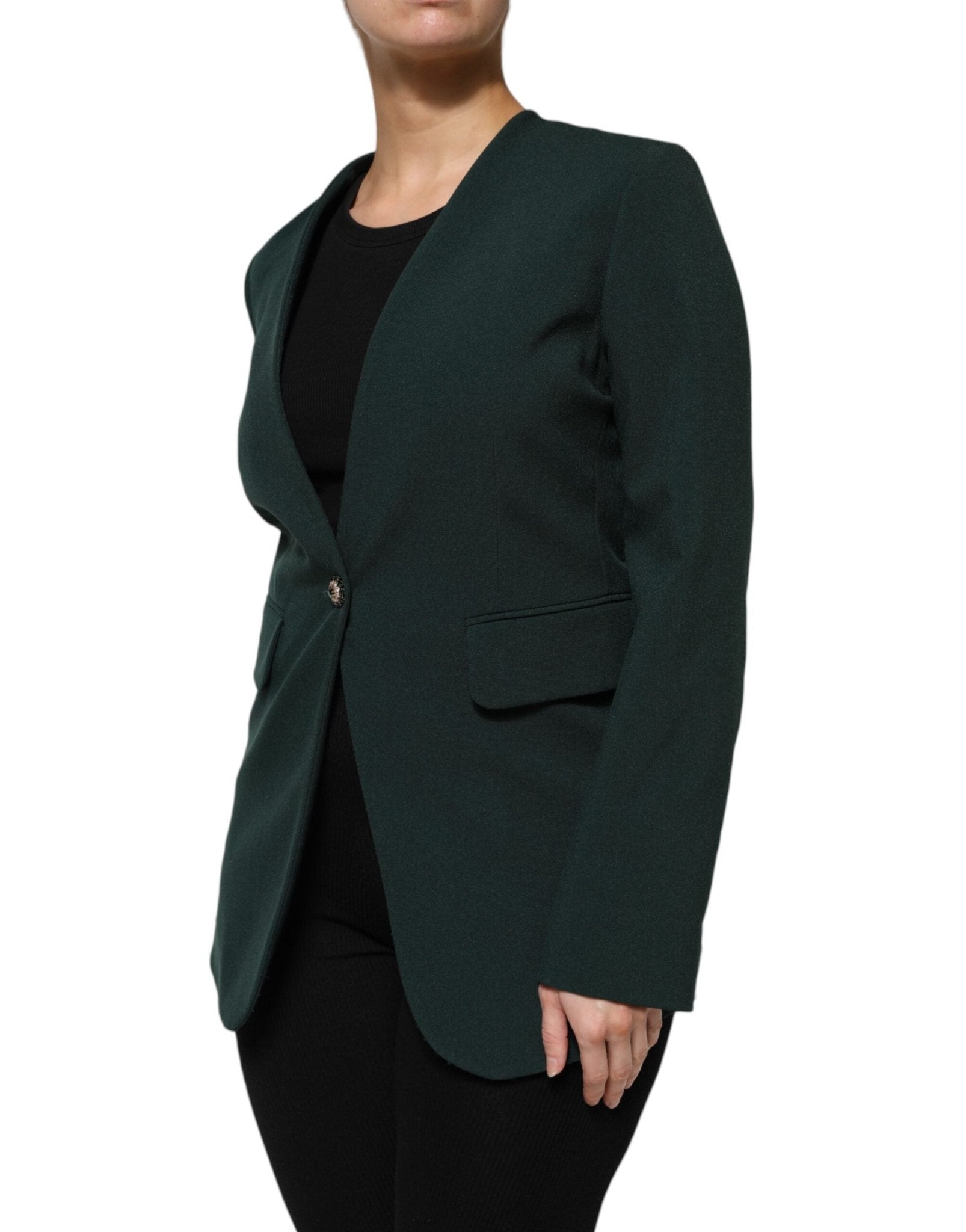 Green Single Breasted One Button Coat Jacket - TIZZIL