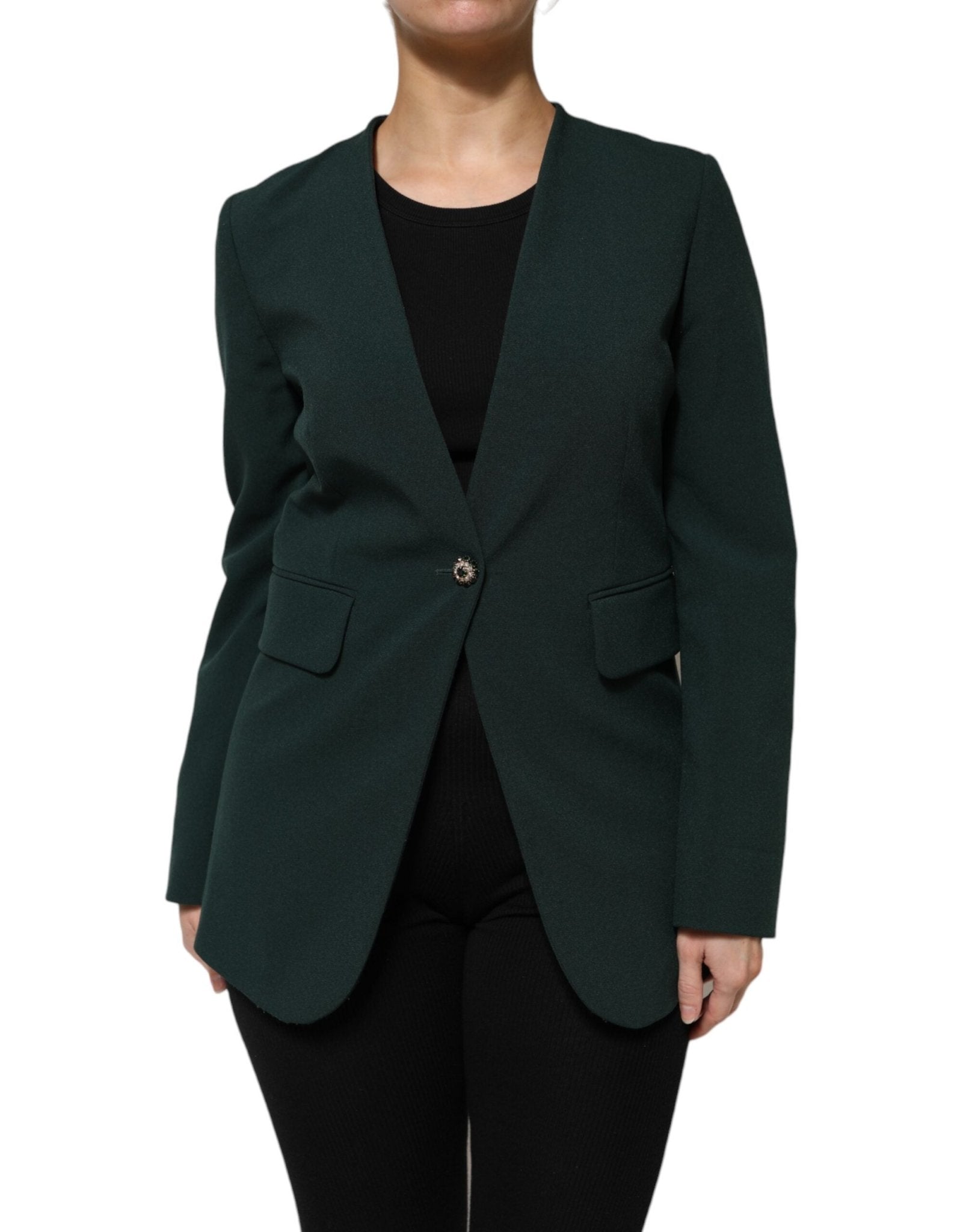 Green Single Breasted One Button Coat Jacket - TIZZIL