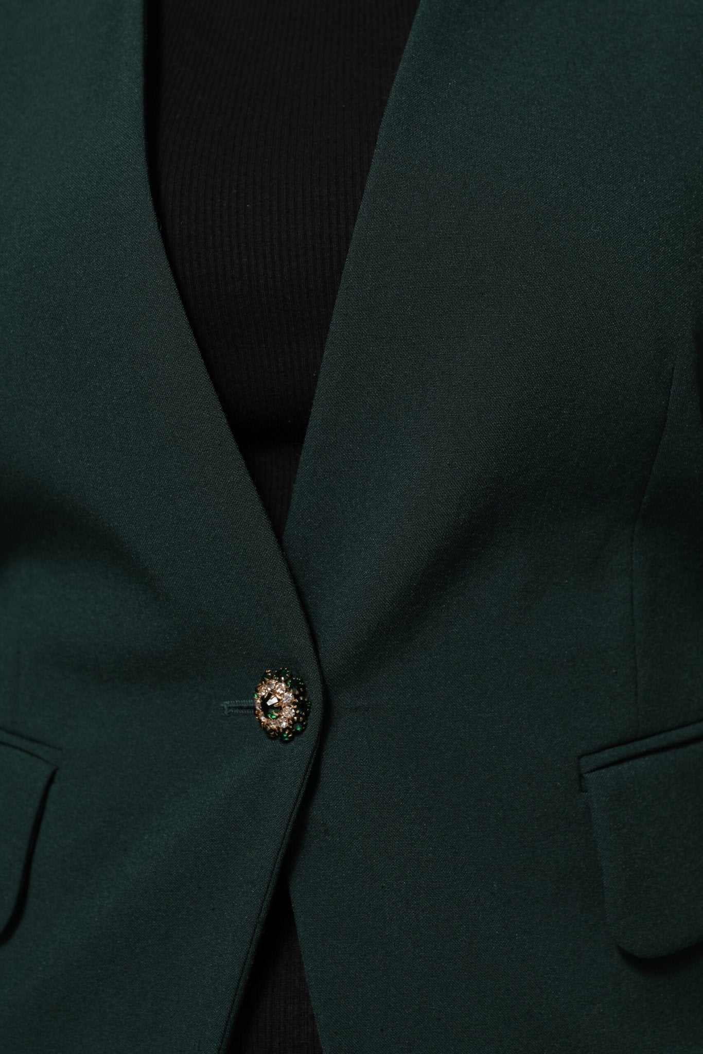 Green Single Breasted One Button Coat Jacket - TIZZIL