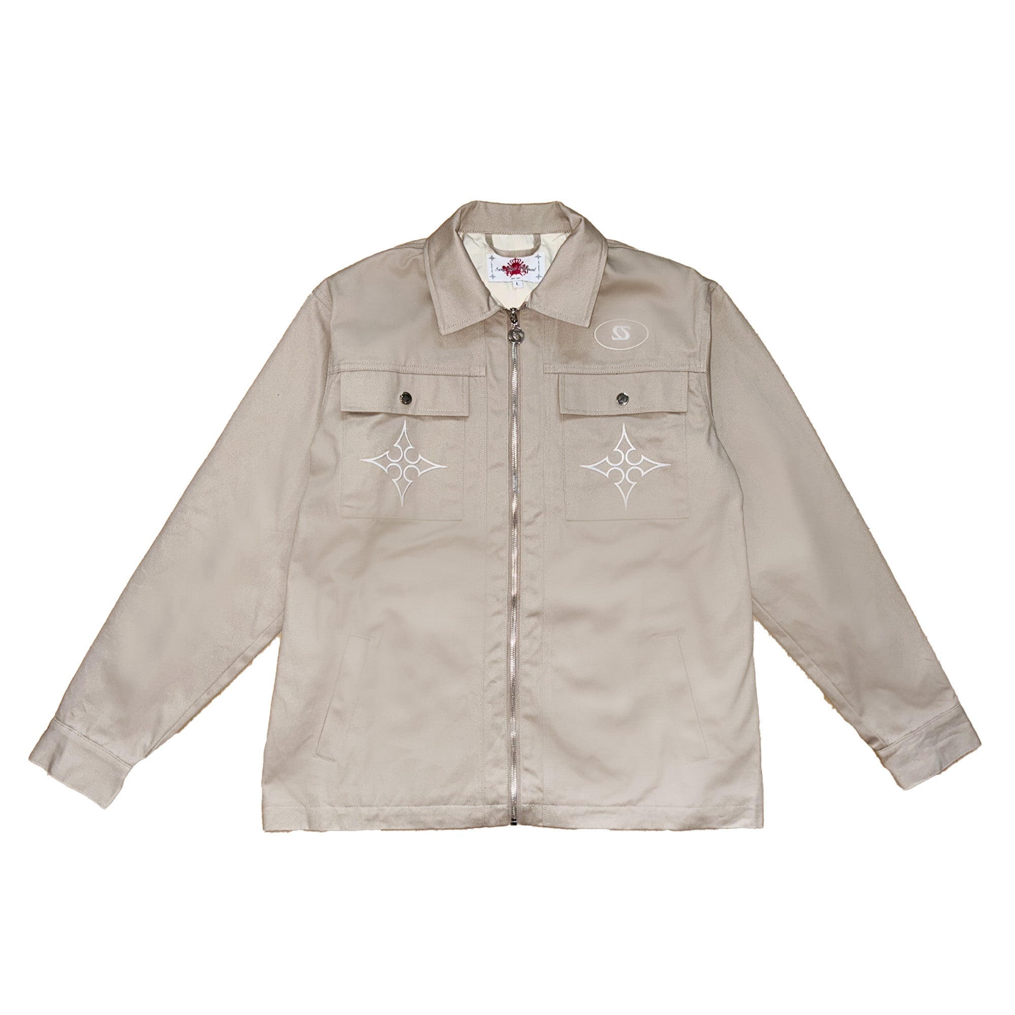 Khaki Embroidered Cargo Jacket - TIZZIL