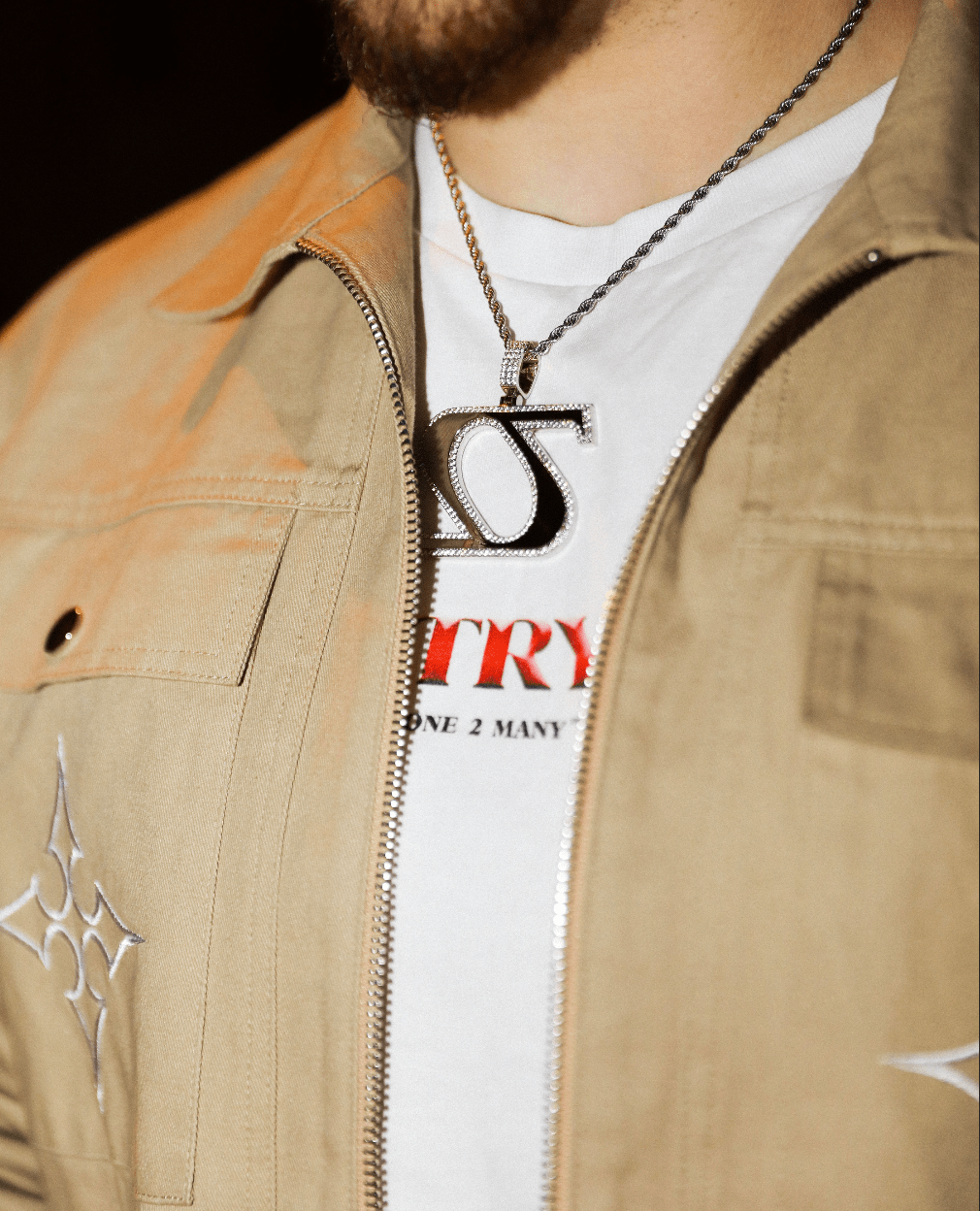 Khaki Embroidered Cargo Jacket - TIZZIL