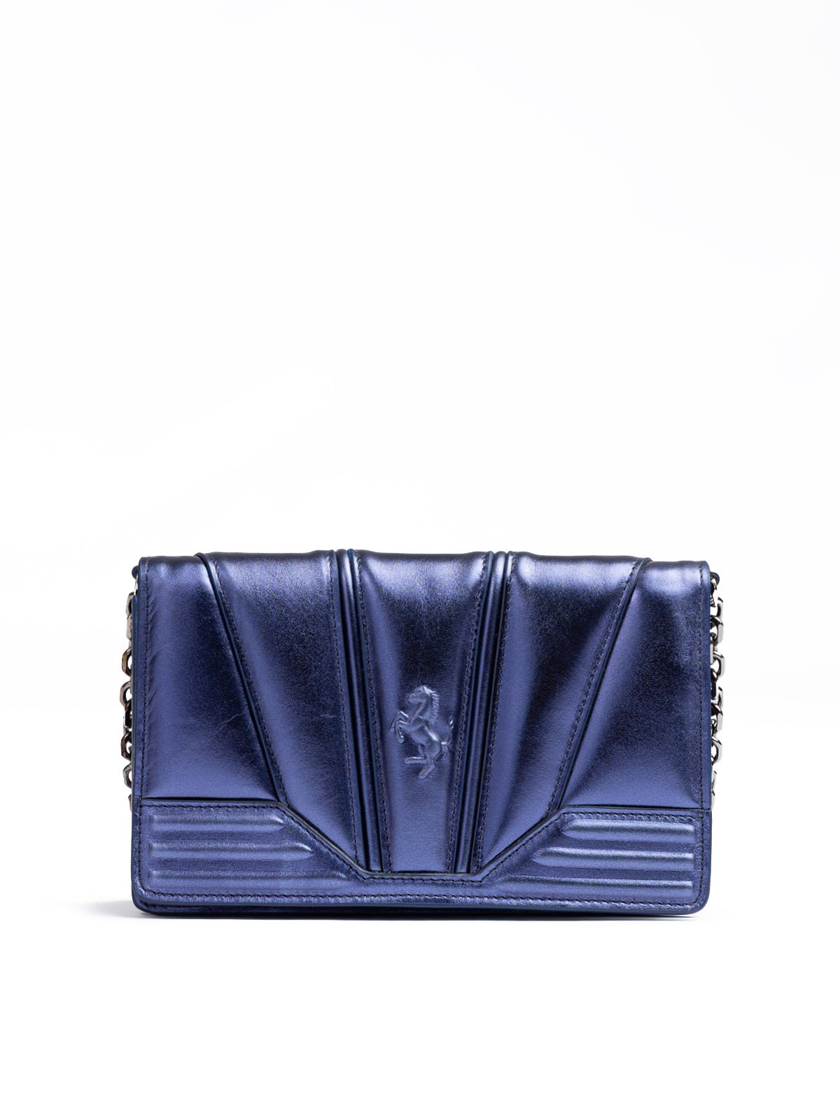 Metal blue GT patent leather bag with chain - TIZZIL