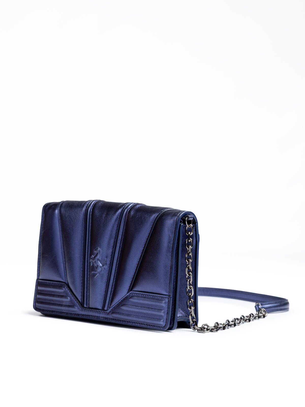 Metal blue GT patent leather bag with chain - TIZZIL