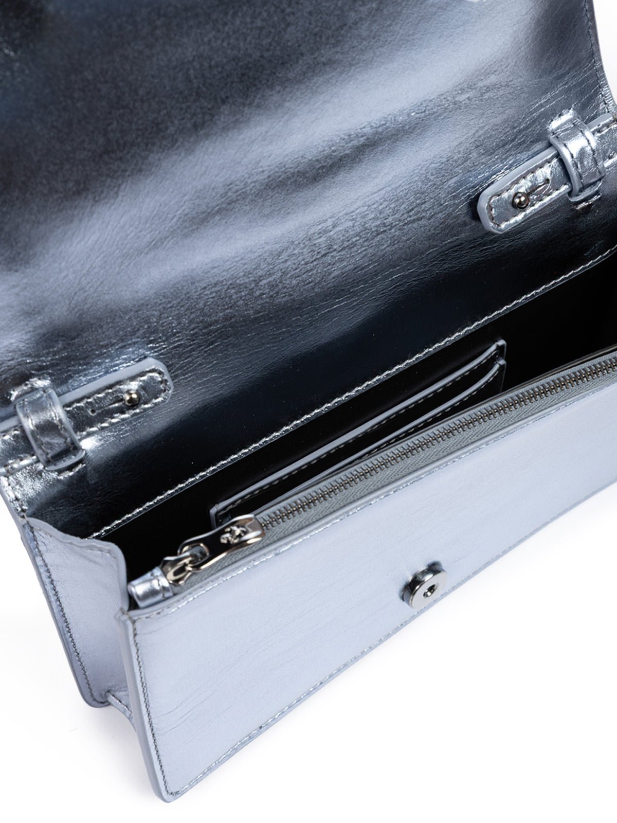 Metal light blue GT patent leather bag with chain - TIZZIL