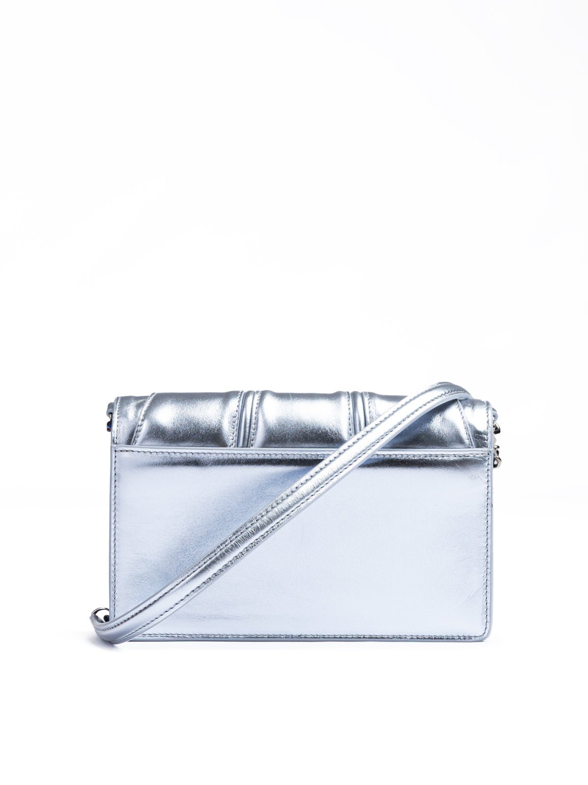 Metal light blue GT patent leather bag with chain - TIZZIL