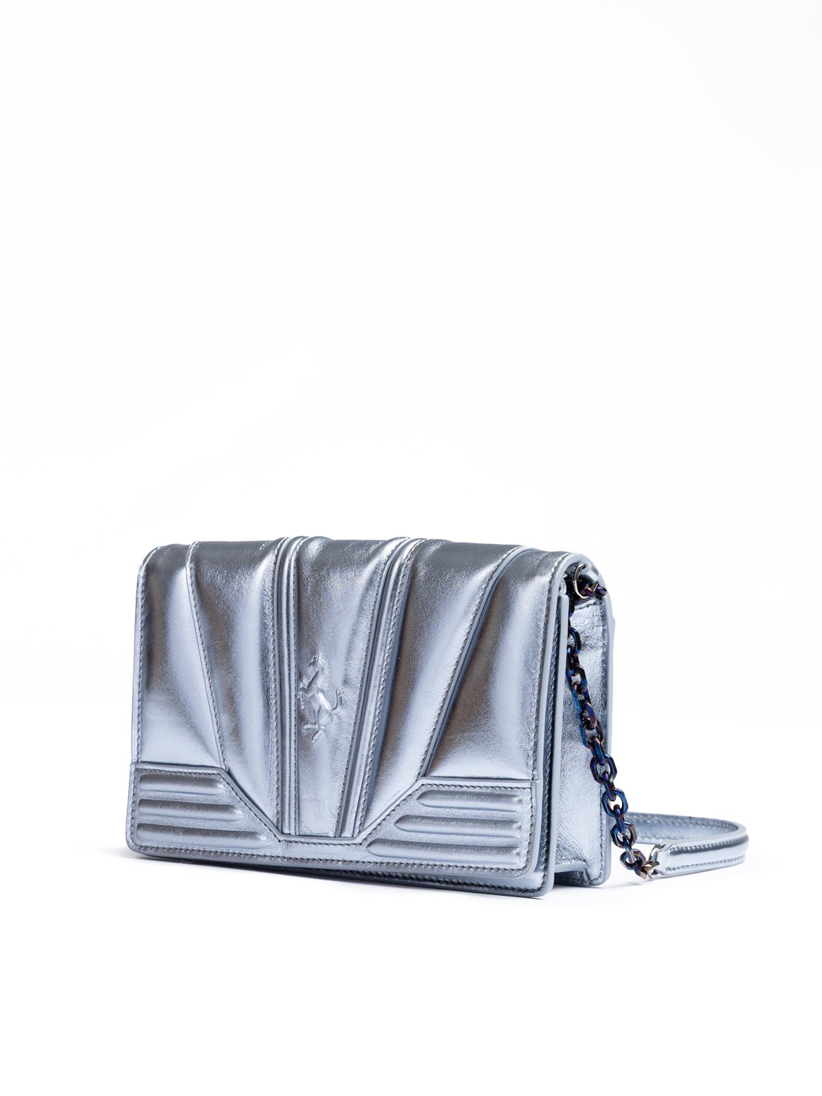 Metal light blue GT patent leather bag with chain - TIZZIL