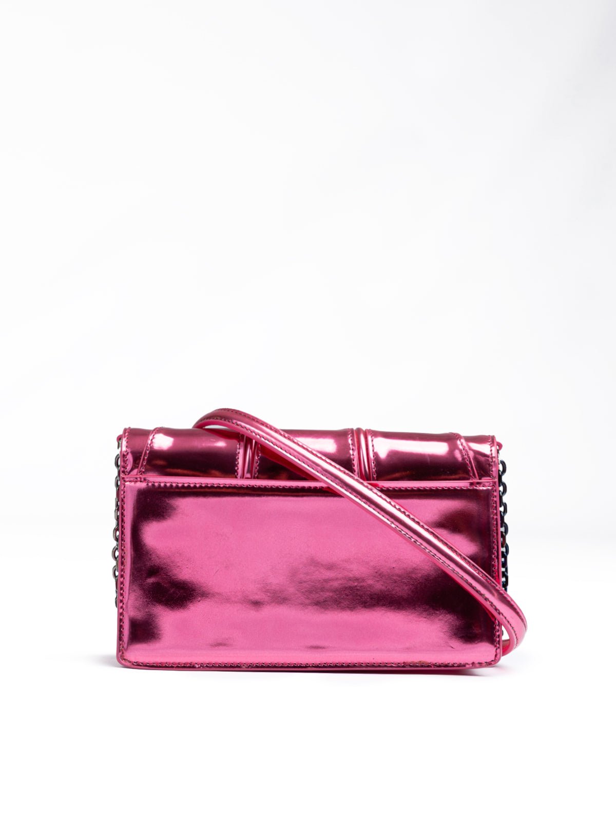 Metal Pink GT patent leather bag with chain - TIZZIL