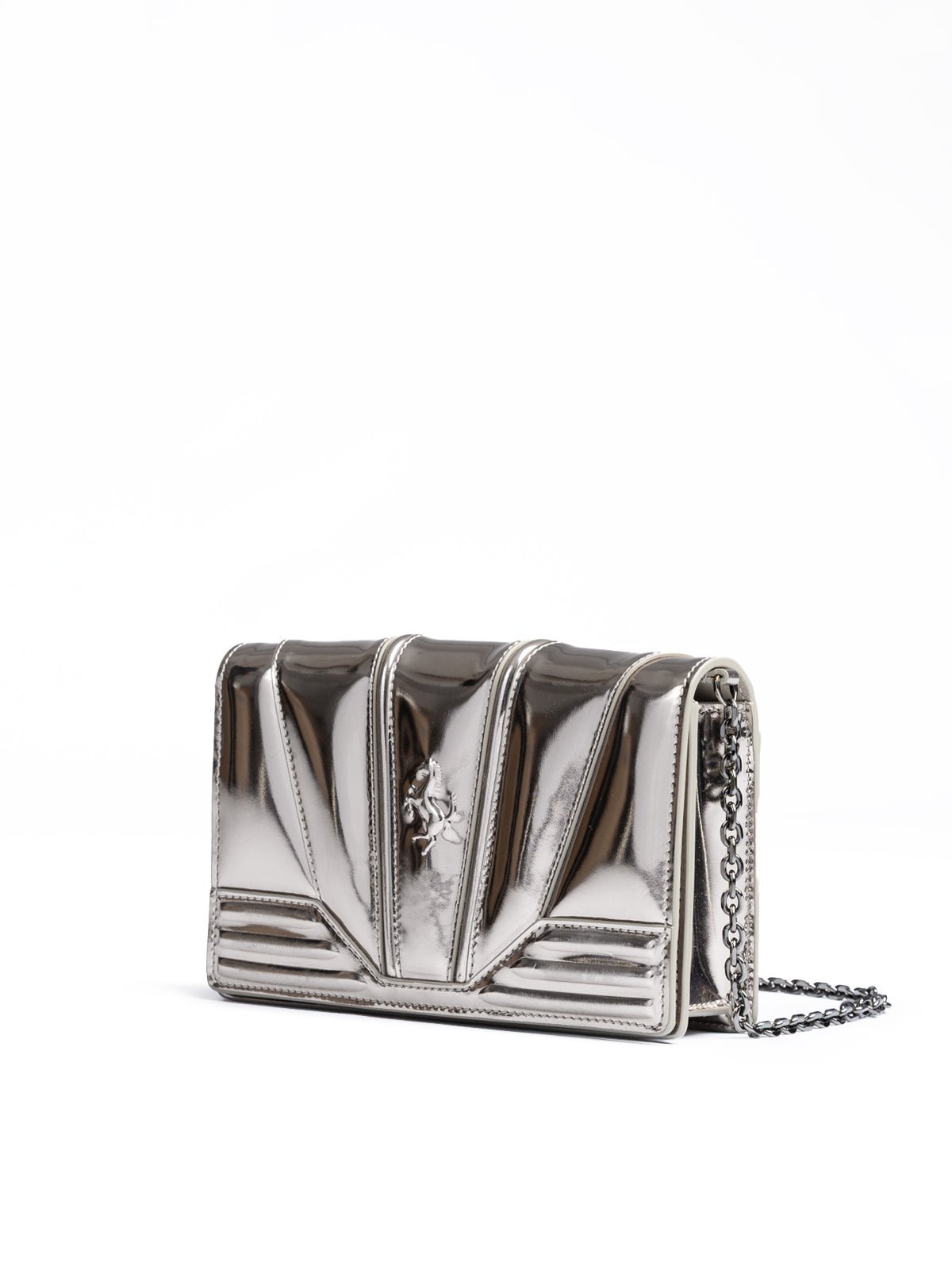 Metal Silver GT patent leather bag with chain - TIZZIL