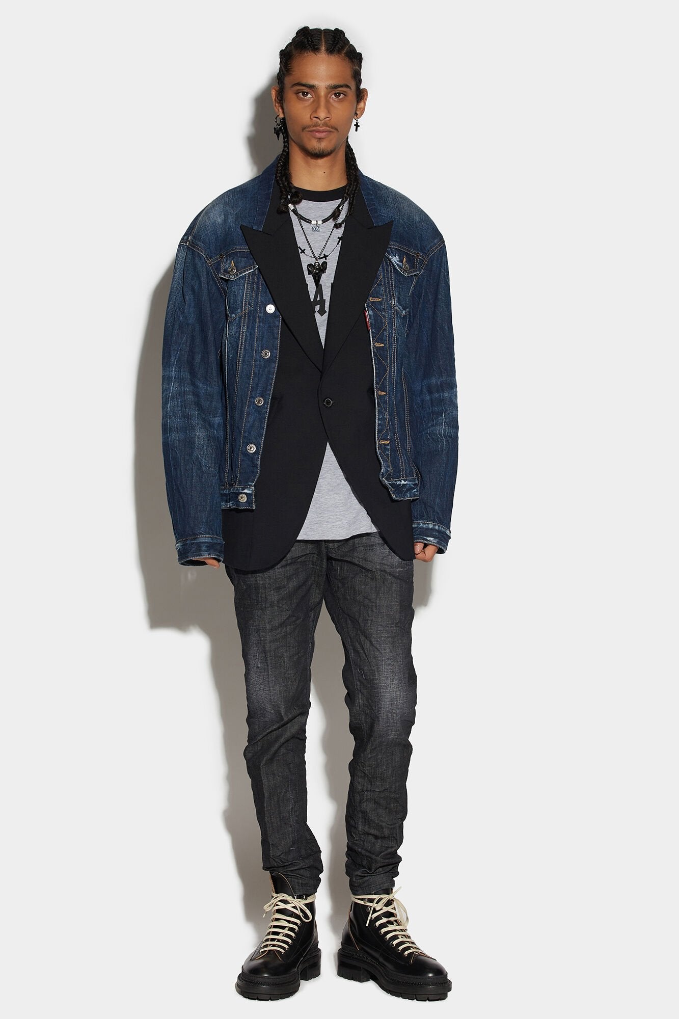 Navy Blue Fibres Denim Jacket - TIZZIL