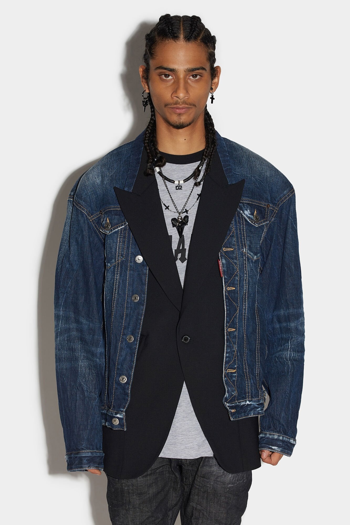 Navy Blue Fibres Denim Jacket - TIZZIL