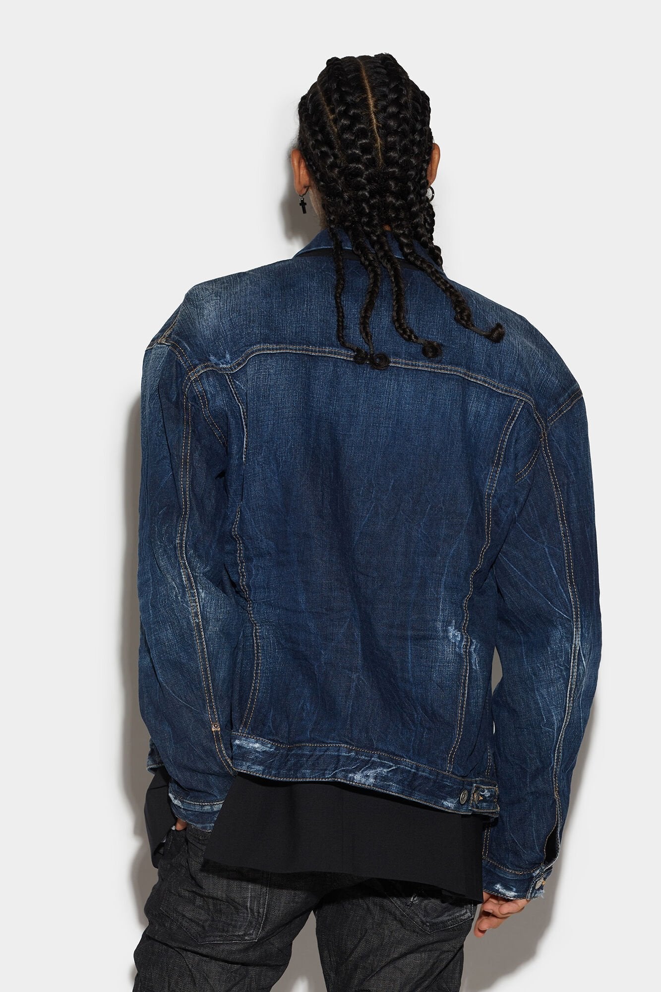 Navy Blue Fibres Denim Jacket - TIZZIL