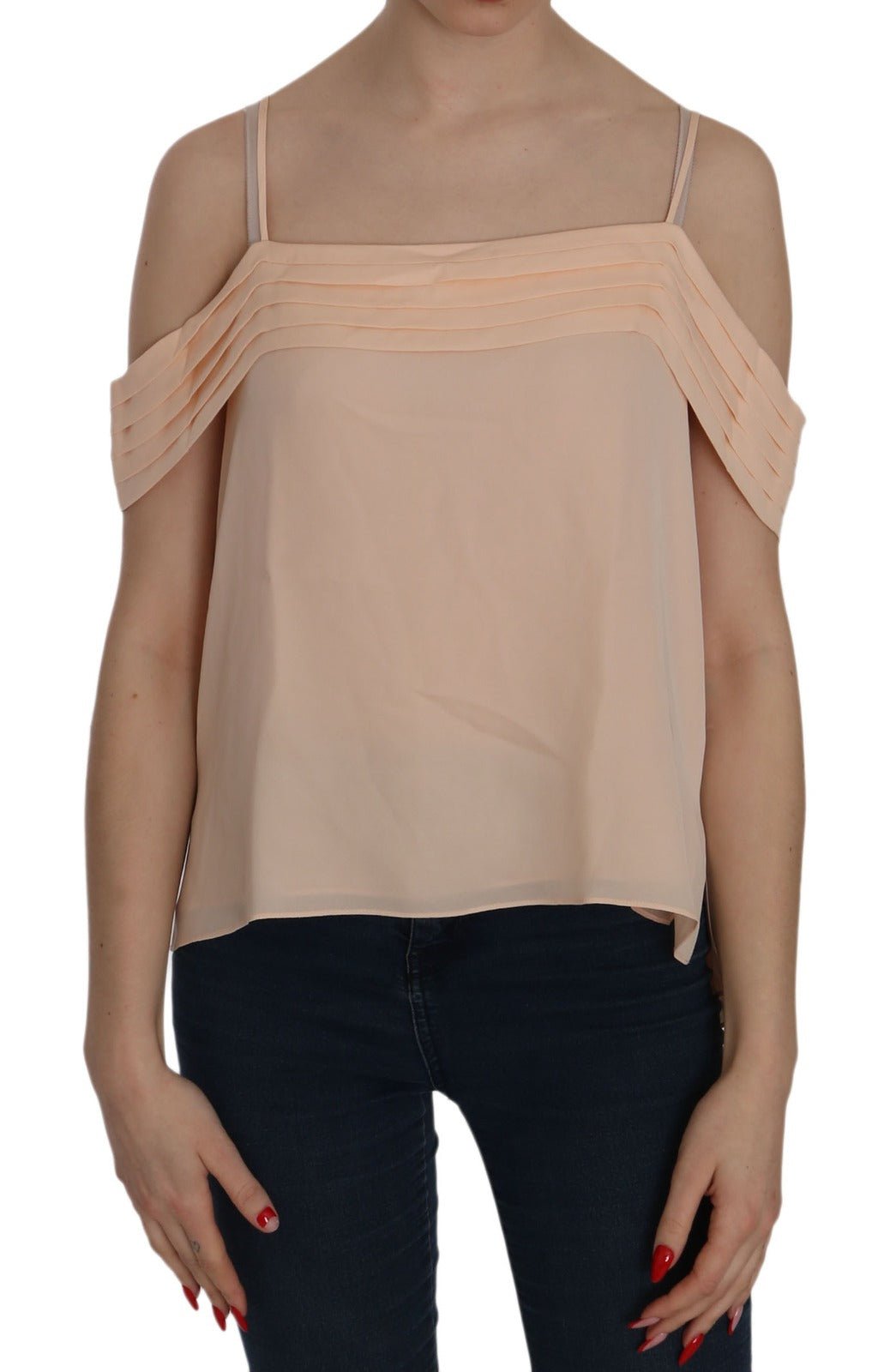 Orange Off Shoulder Strap Square Neck Top Blouse - TIZZIL