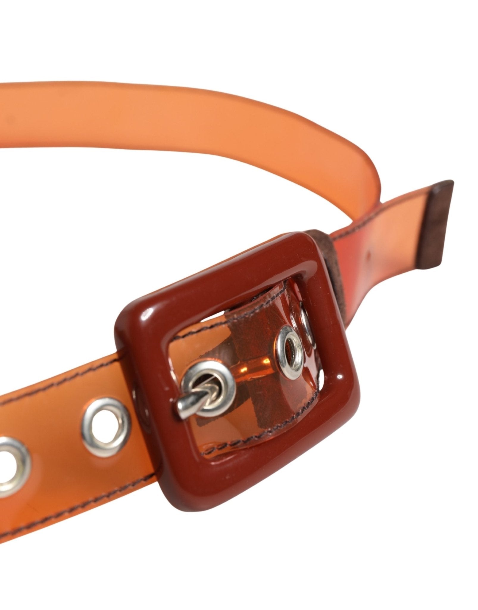 Orange PVC Waist Women Cintura Square Buckle Belt - TIZZIL