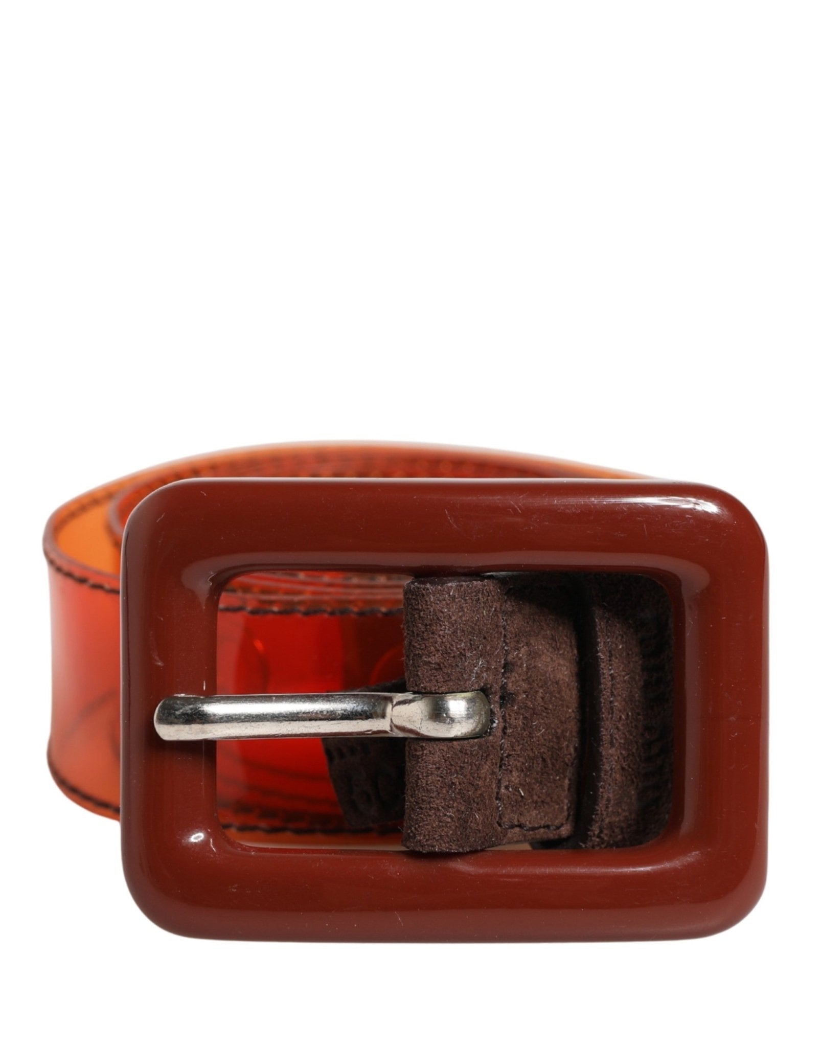Orange PVC Waist Women Cintura Square Buckle Belt - TIZZIL