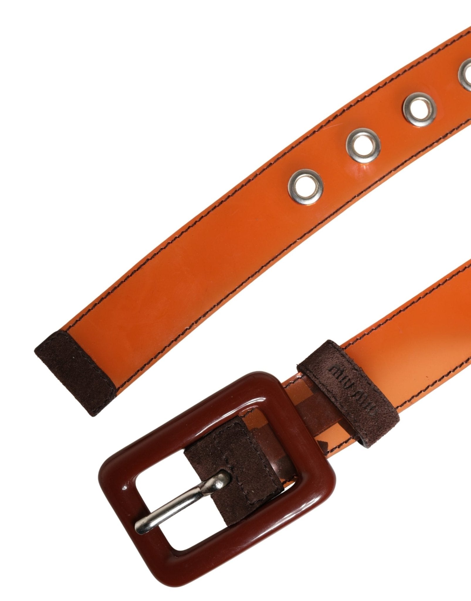 Orange PVC Waist Women Cintura Square Buckle Belt - TIZZIL