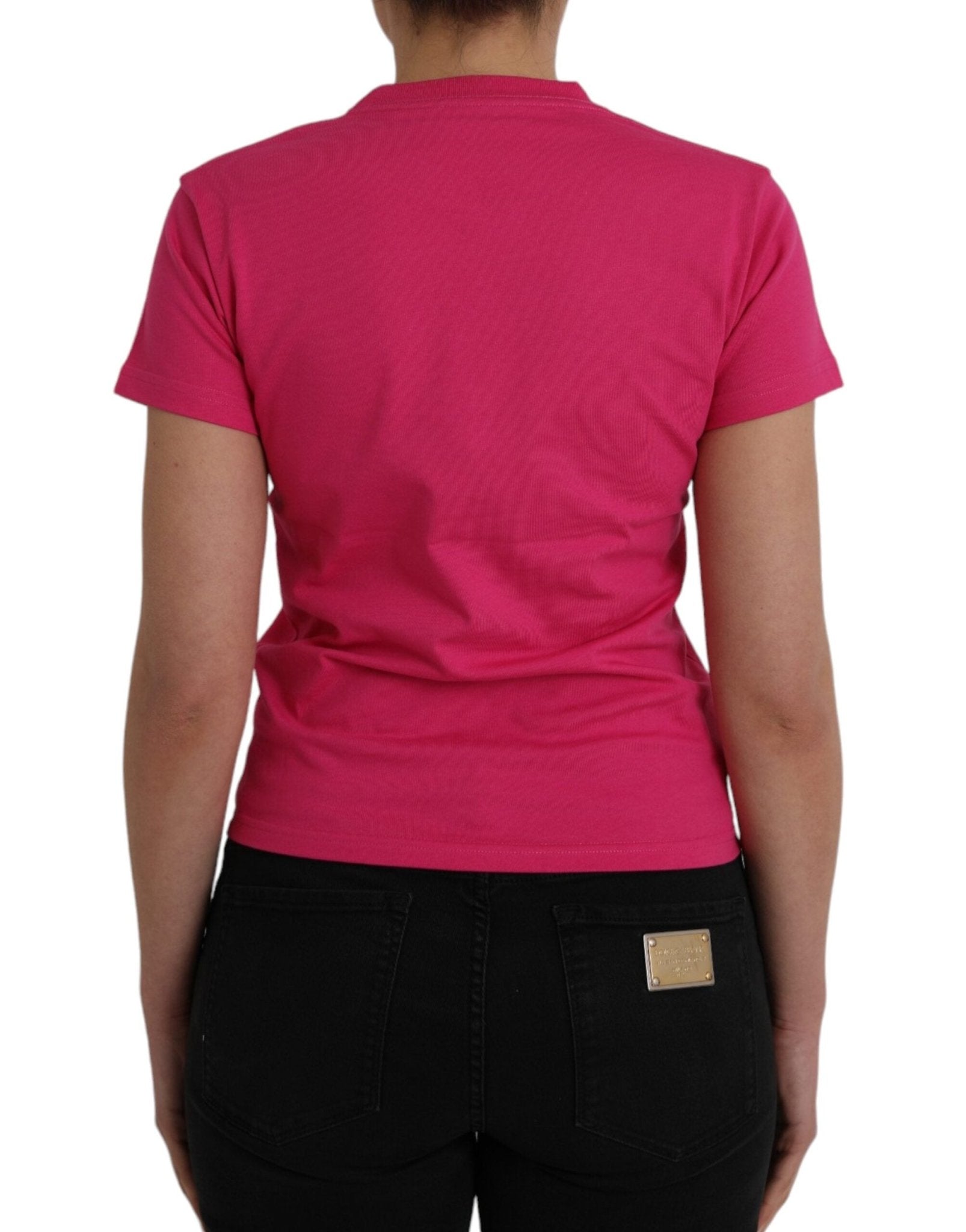 Pink Cotton Crew Neck Short Sleeves Tee T-shirt - TIZZIL