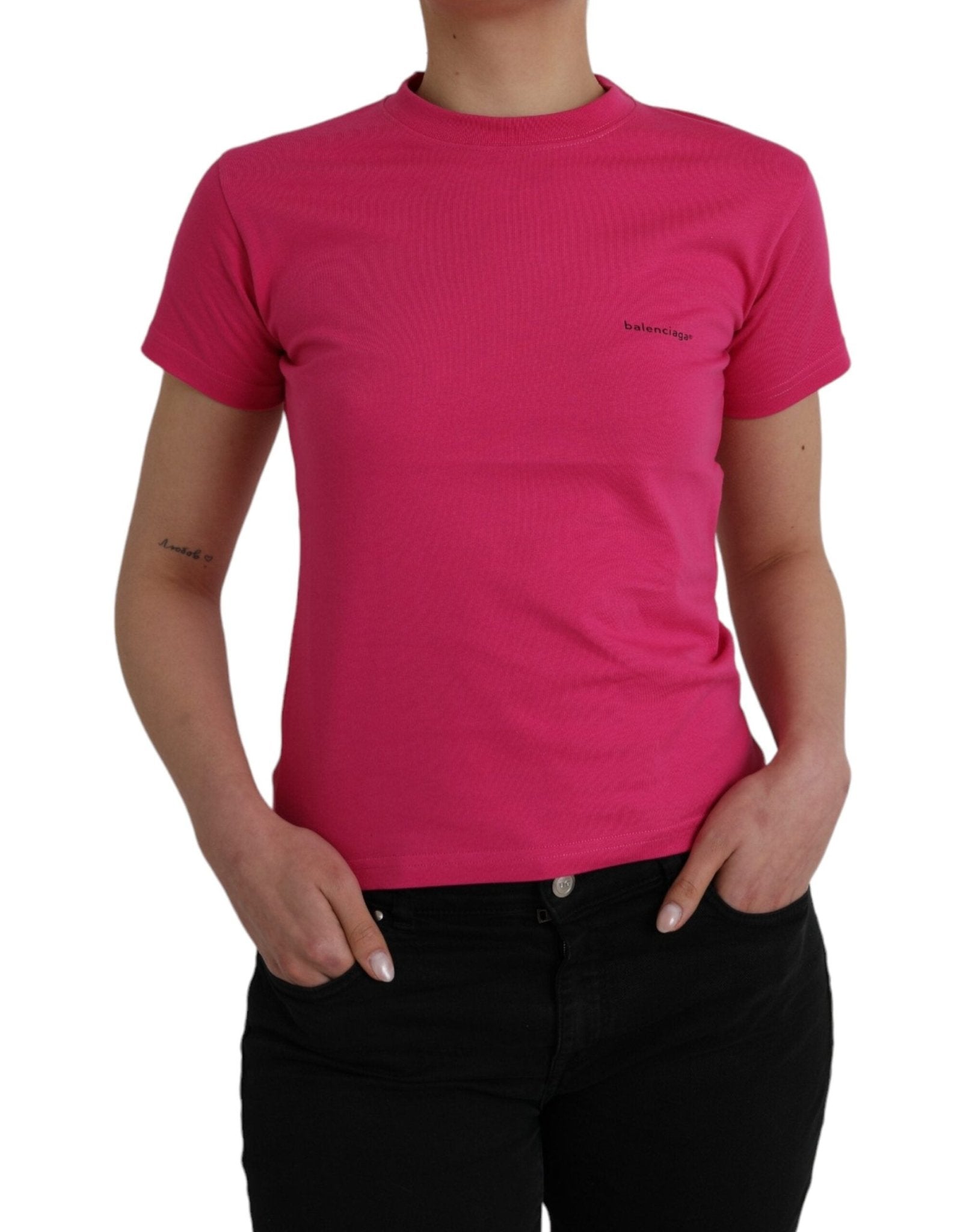 Pink Cotton Crew Neck Short Sleeves Tee T-shirt - TIZZIL
