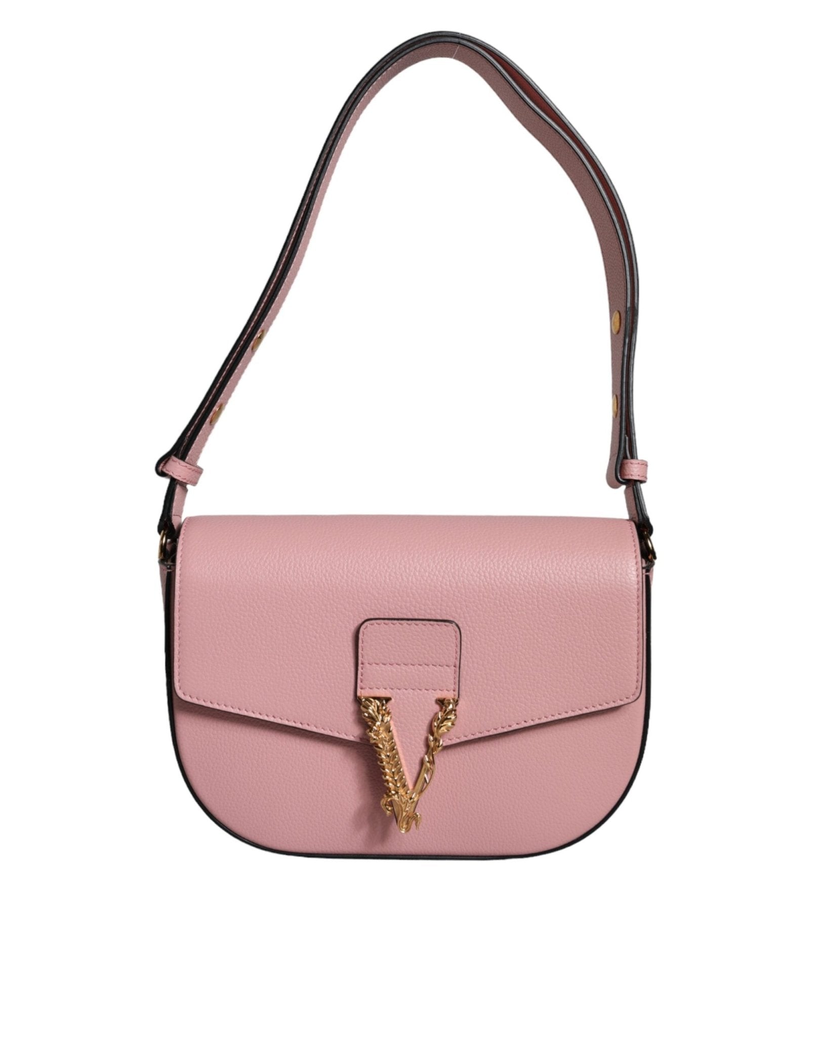 Pink Grainy Calf Leather Logo Crossbody Shoulder Bag - TIZZIL