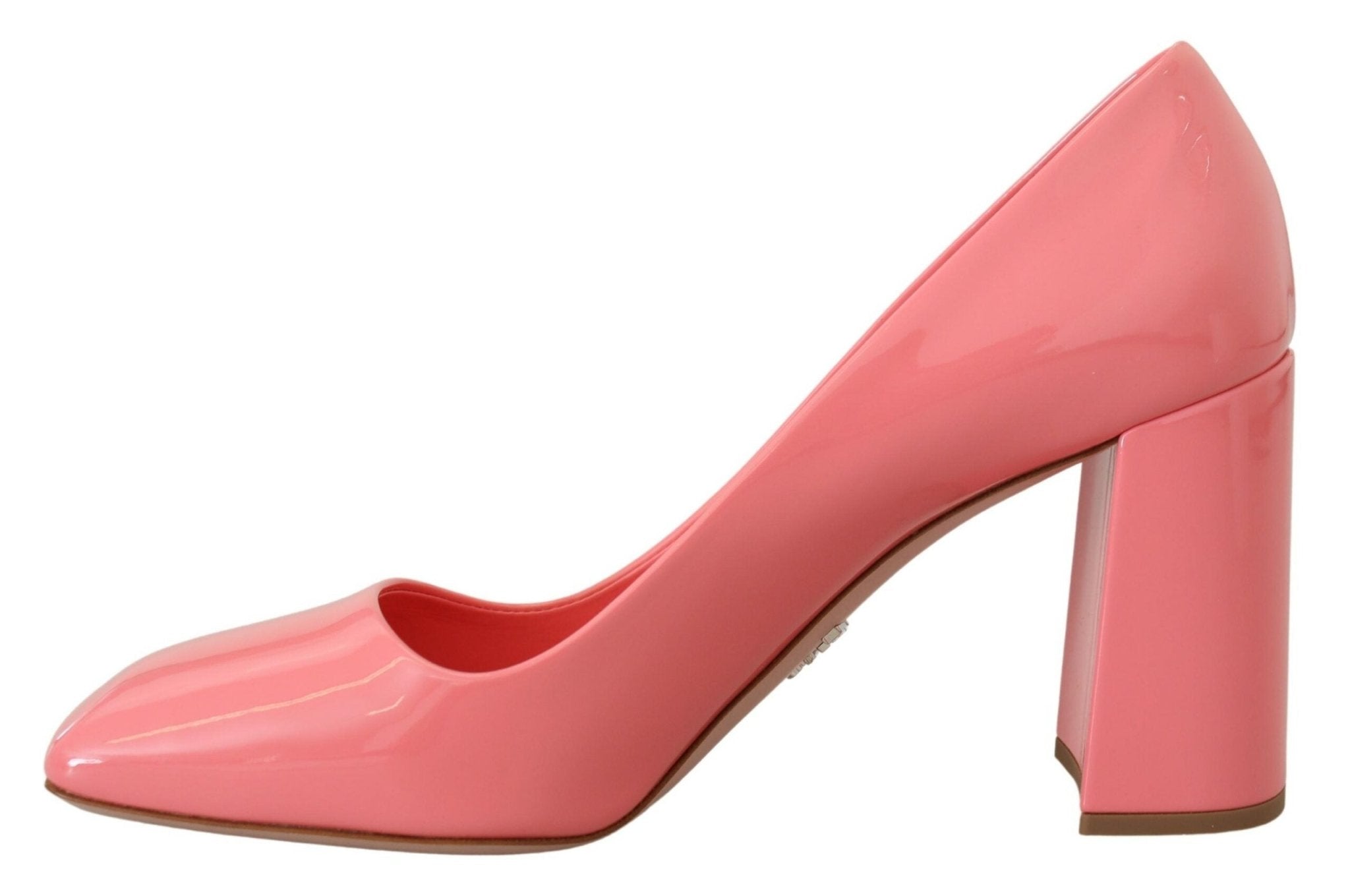 Pink Patent Leather Block Heels Pumps Classic - TIZZIL