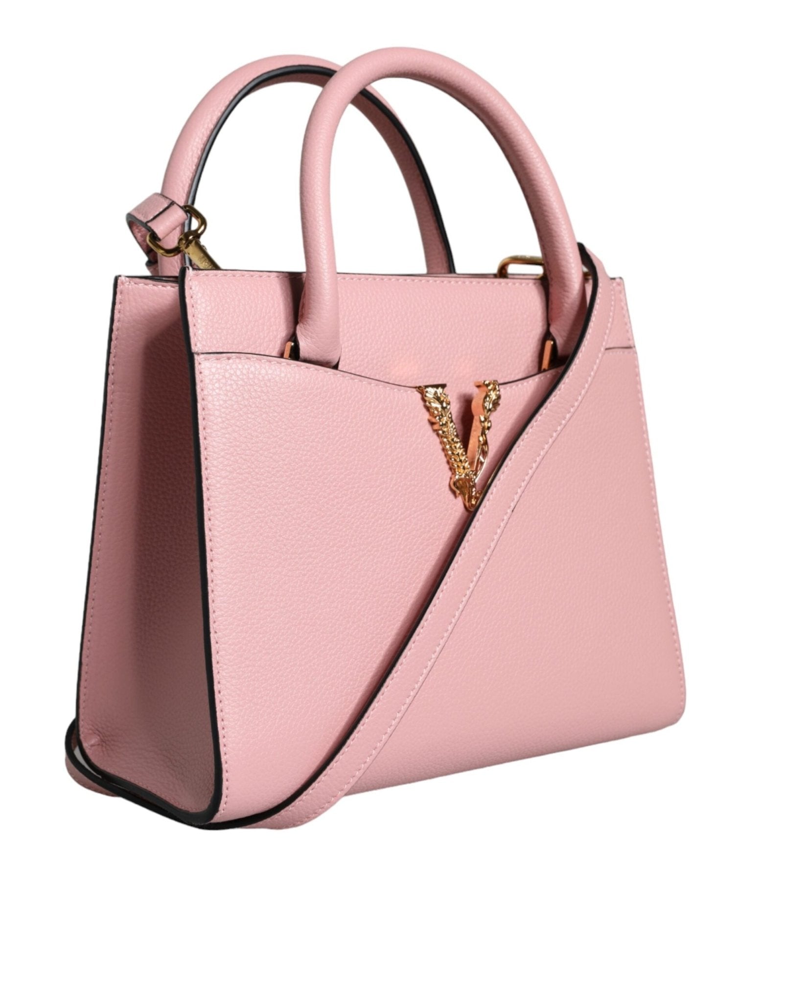 Pink Small Top Handle Grainy Calf Leather Crossbody Bag - TIZZIL