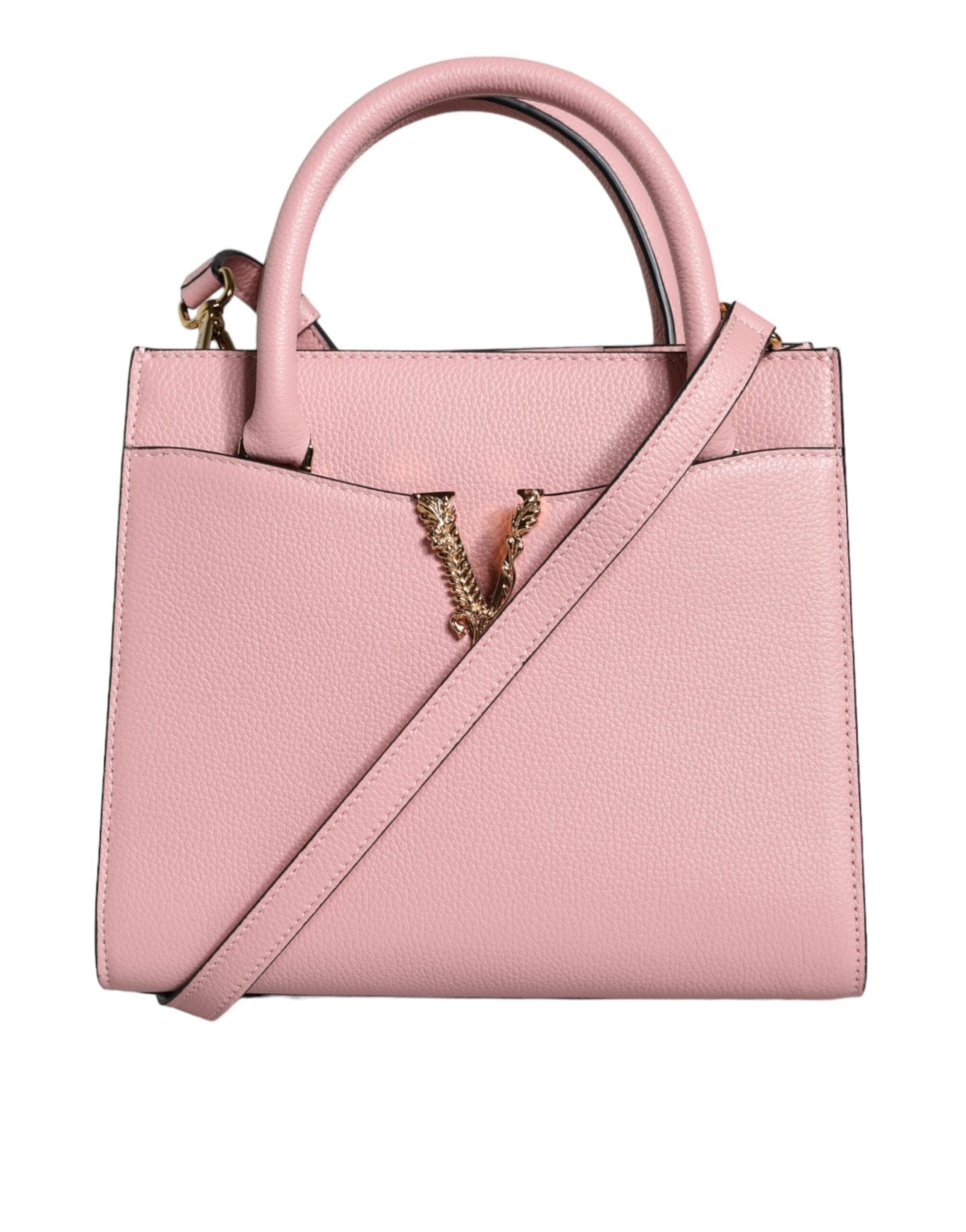 Pink Small Top Handle Grainy Calf Leather Crossbody Bag - TIZZIL