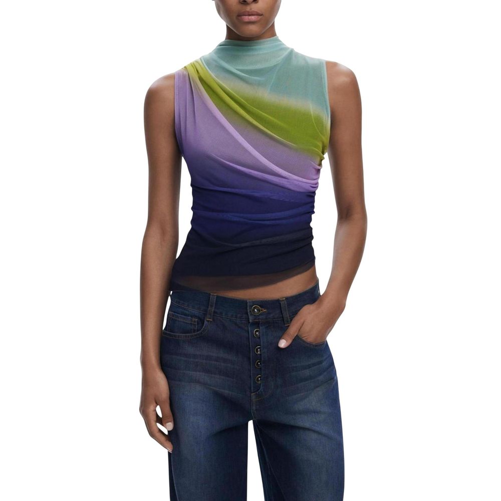 Purple Polyester Sleeveles T-Shirt - TIZZIL