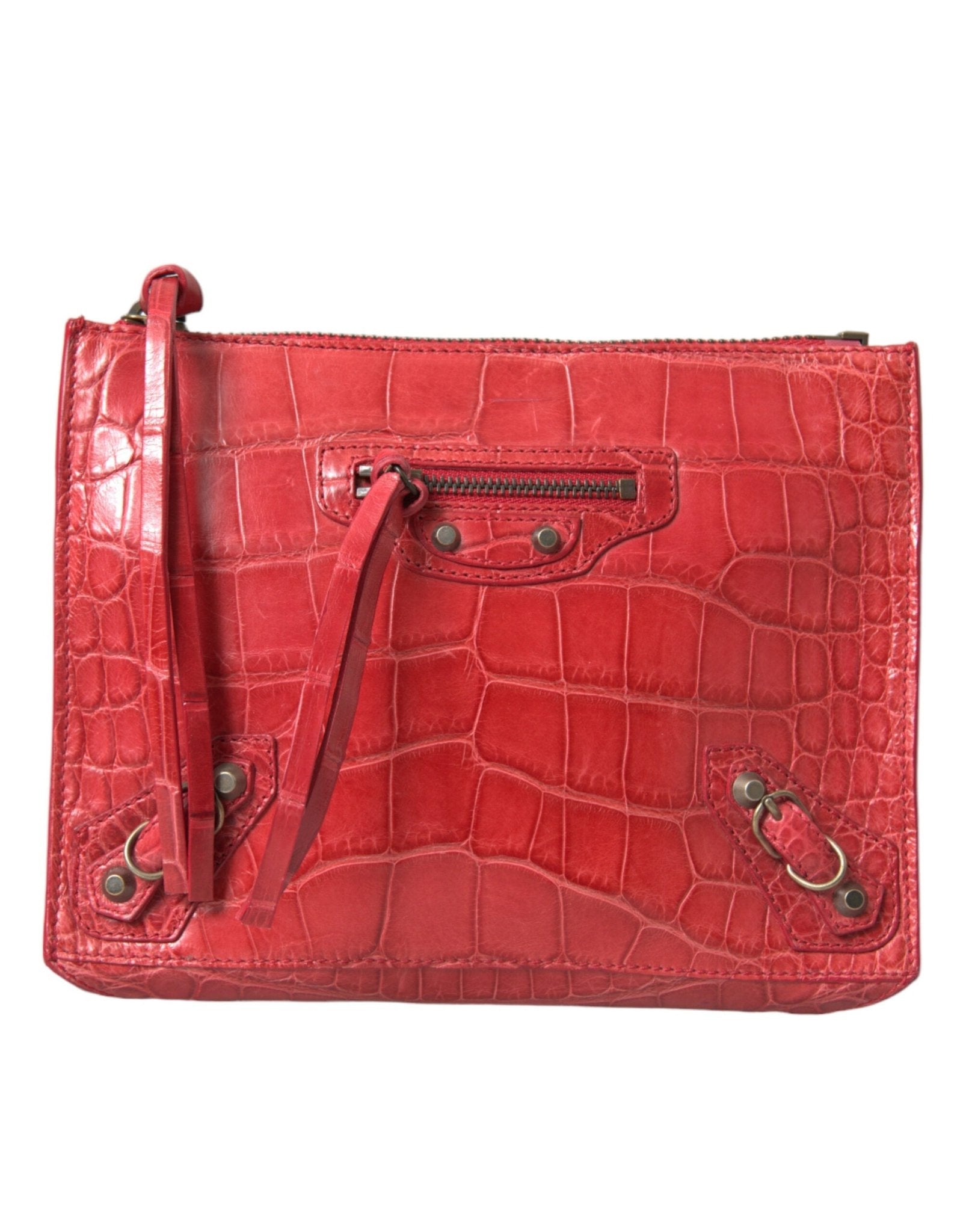 Red Exotic Skin Leather Classic Pouch Purse Wristlet Bag - TIZZIL