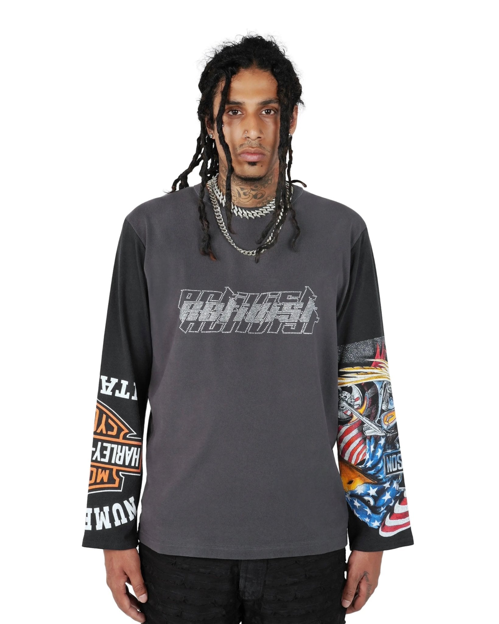 Rhinestones Long Sleeve T-Shirt - TIZZIL