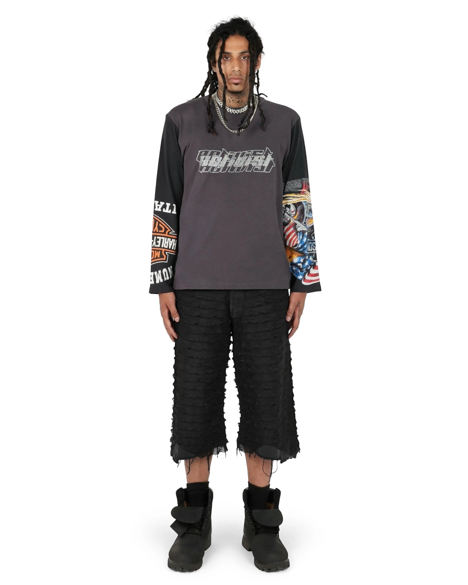 Rhinestones Long Sleeve T-Shirt - TIZZIL