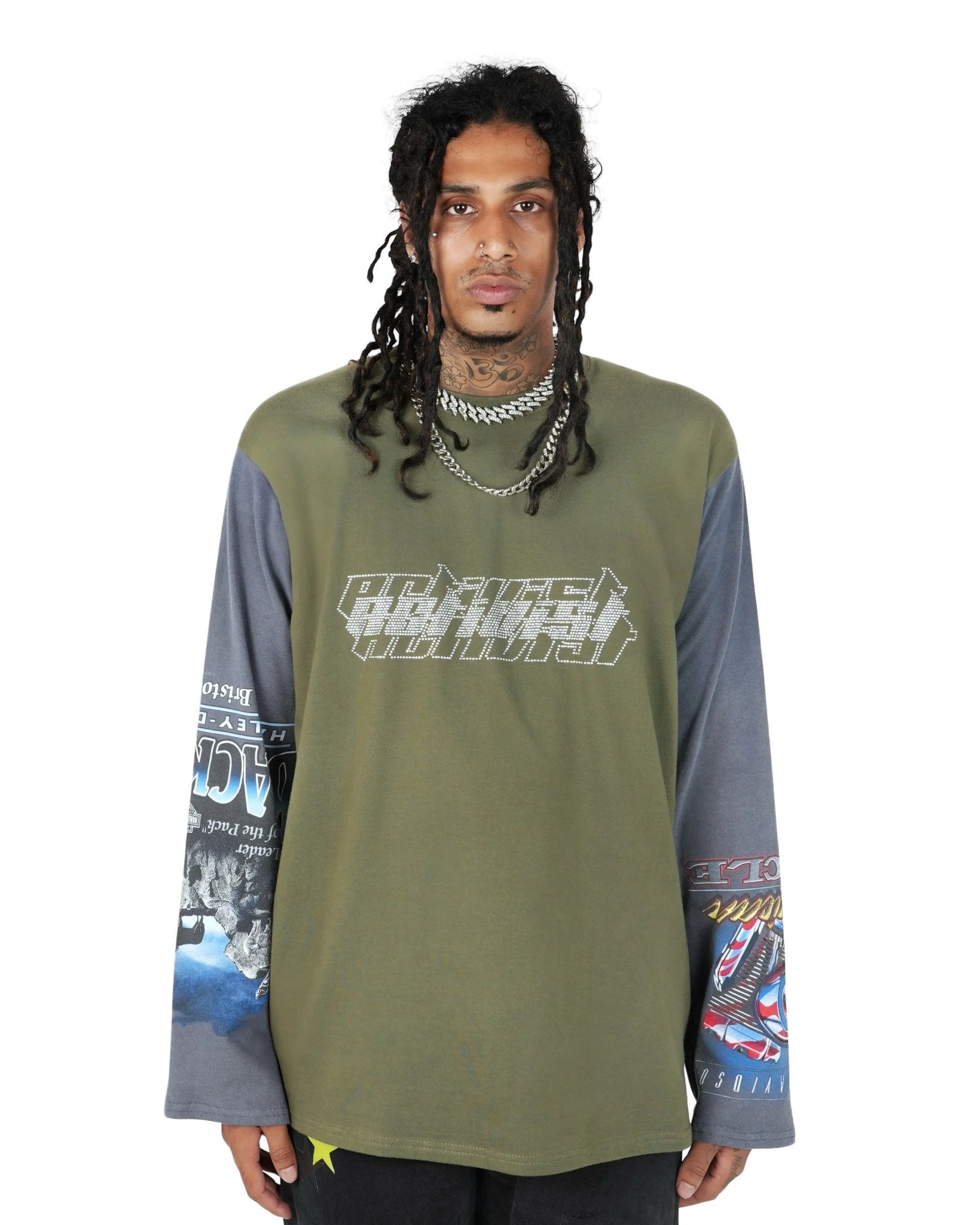 Rhinestones Long Sleeve T-Shirt - TIZZIL